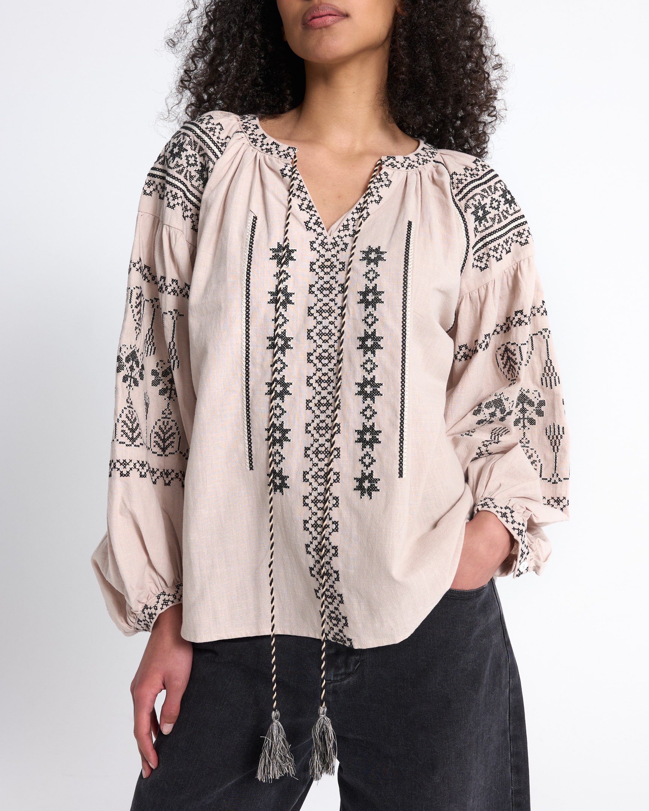 blouse, embroidered, boho, peasant, long-sleeve