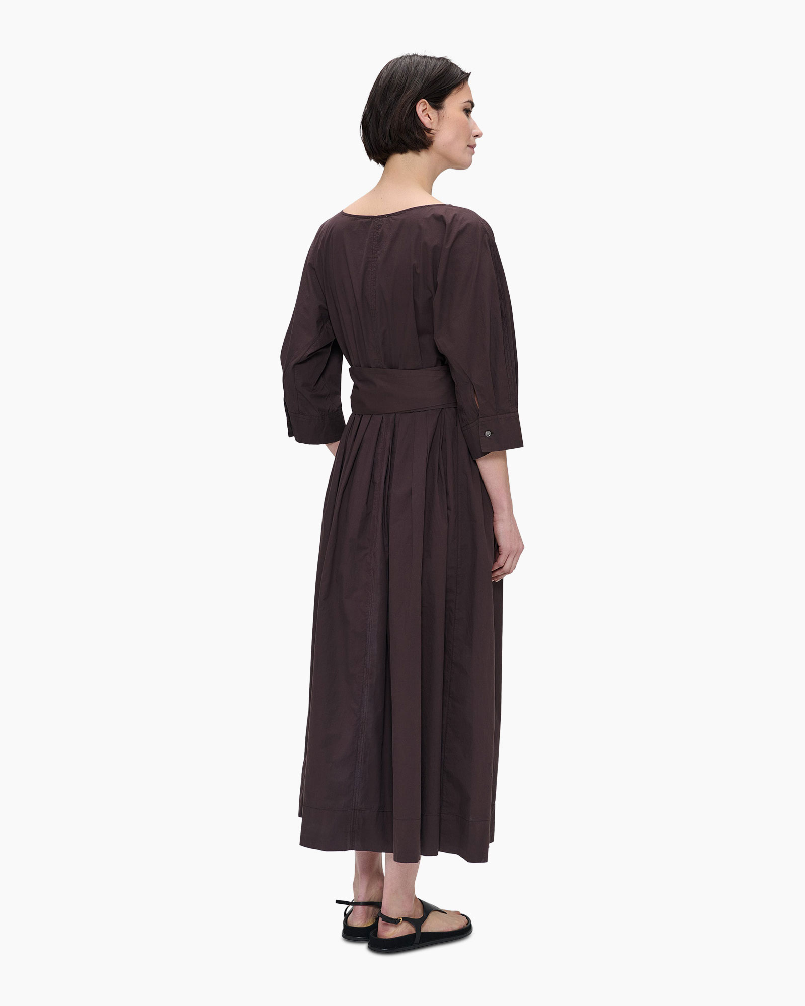 Midi Jurk Paper Cotton Donker Bruin