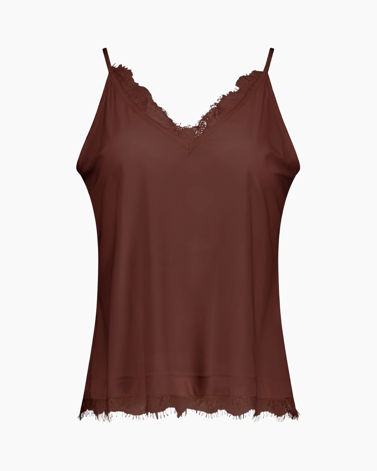 singlet, slipdress?, lace kraag?, satijn, bruin