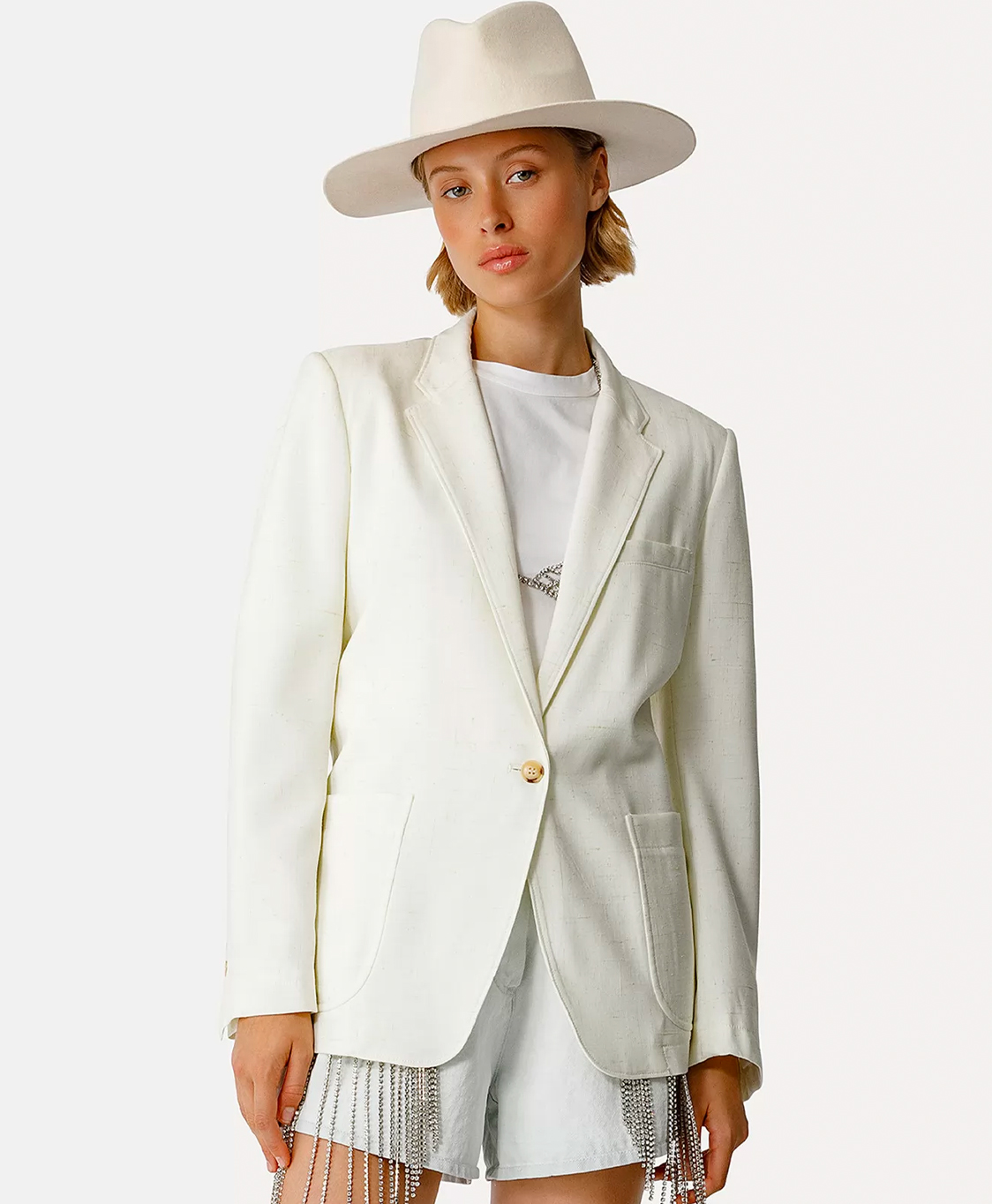 Blazer Tweed Viscose Silk Jacket Off White