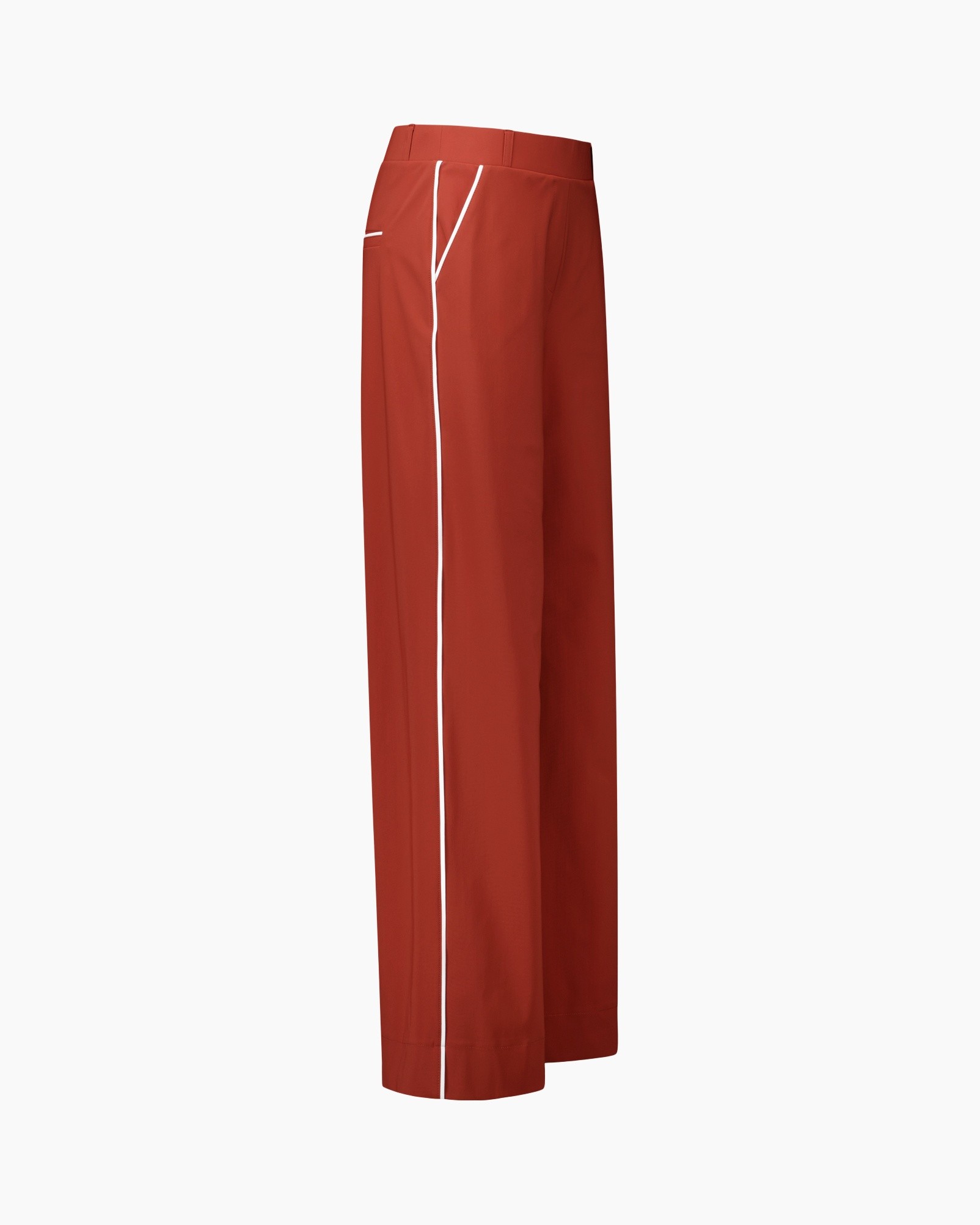 broek, broek, rood, wijdlopende, witte piping