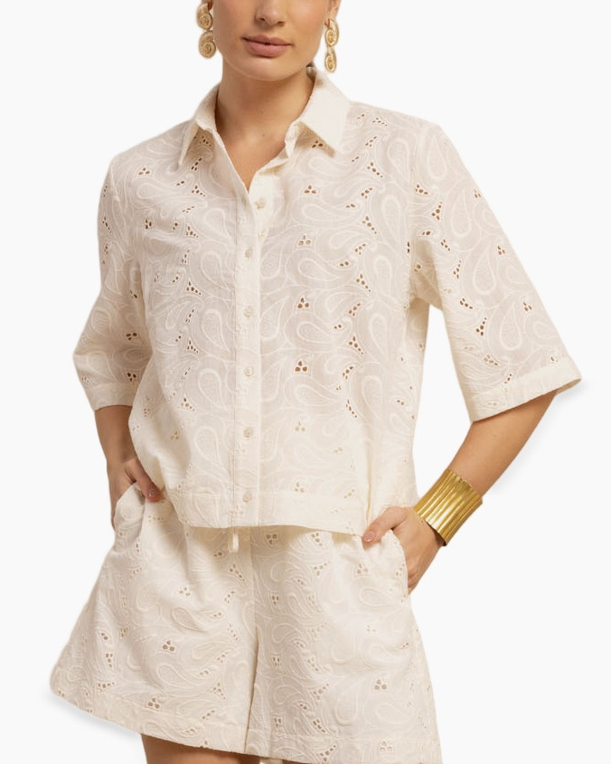 eyelet, dente, shorts, knopen, crème