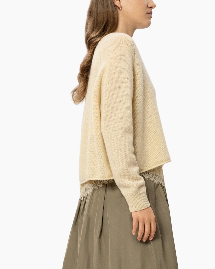 truí sweater, beige, gebreide, lange mouwen, laagste zoom rand