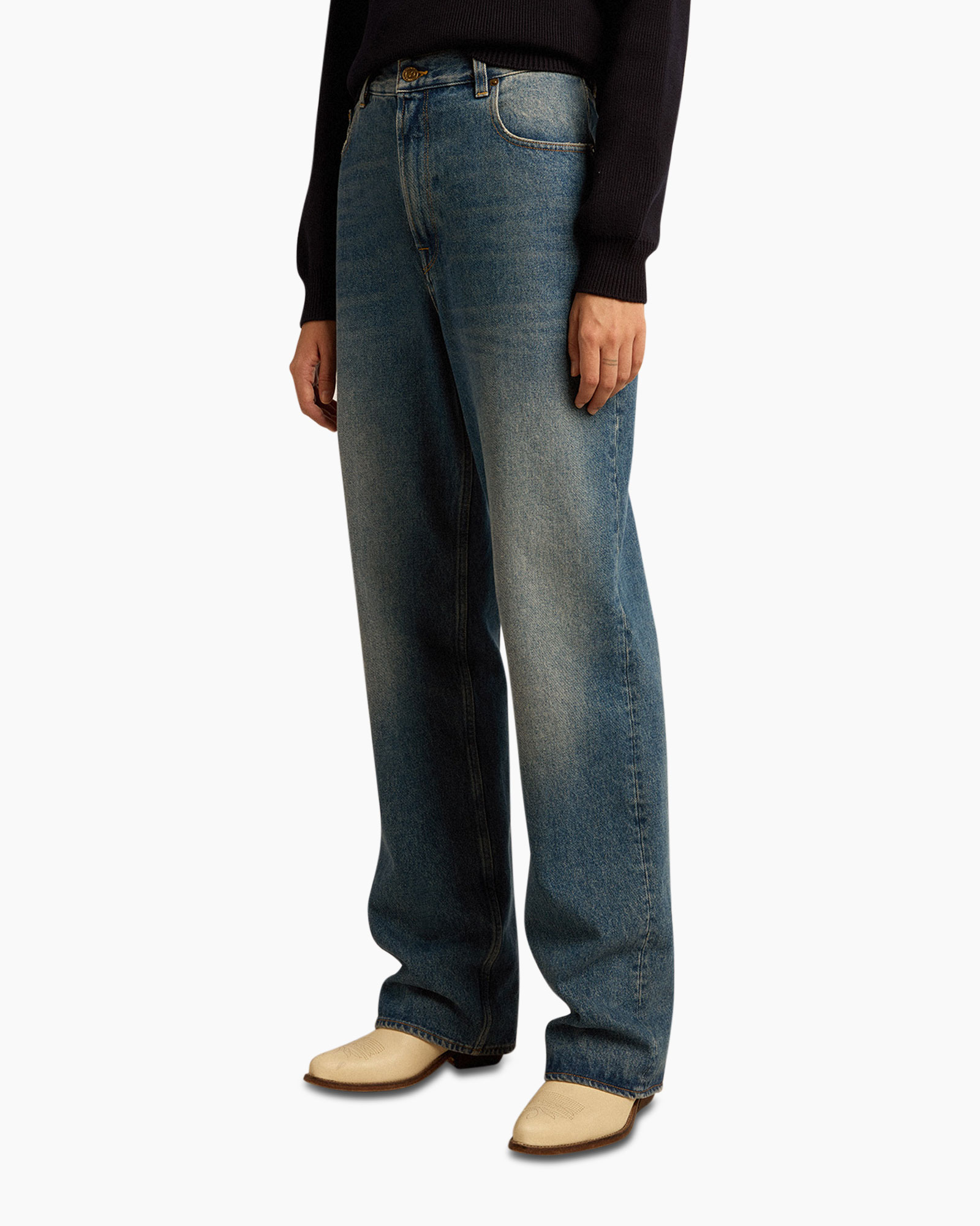 Jeans Golden W's Cropped Flare Medium Stone Washed midden blauw