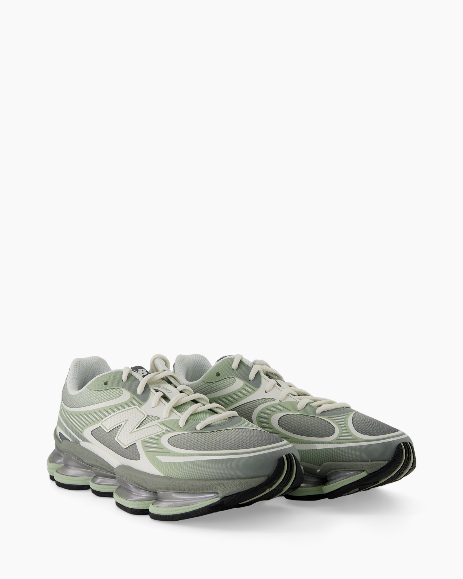 sneakers, hardloopschoenen, mesh, paar, groen/grijs