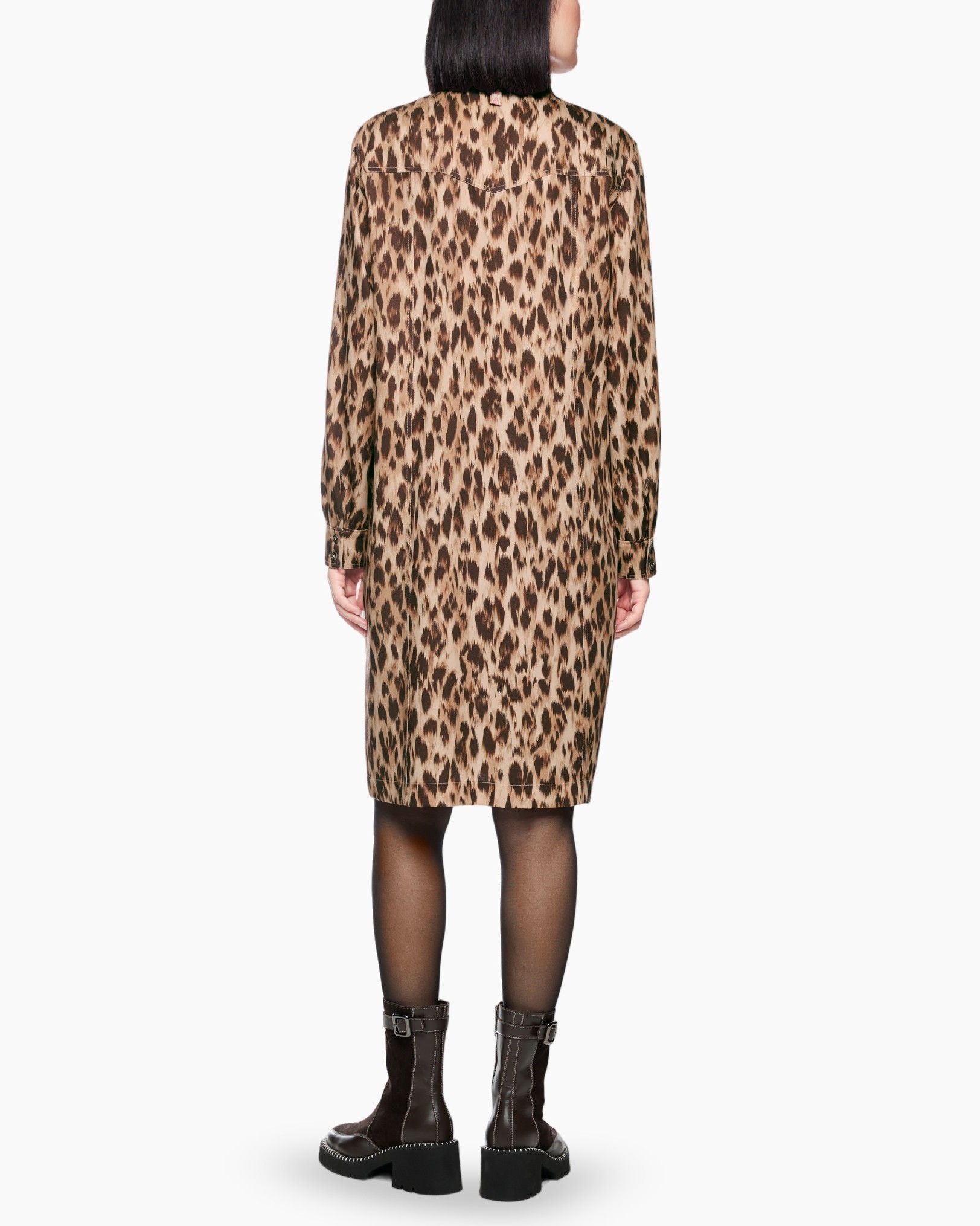 luipaardprint, overslag shirt jurk, ceintuur, lange mouwen, hiplengte