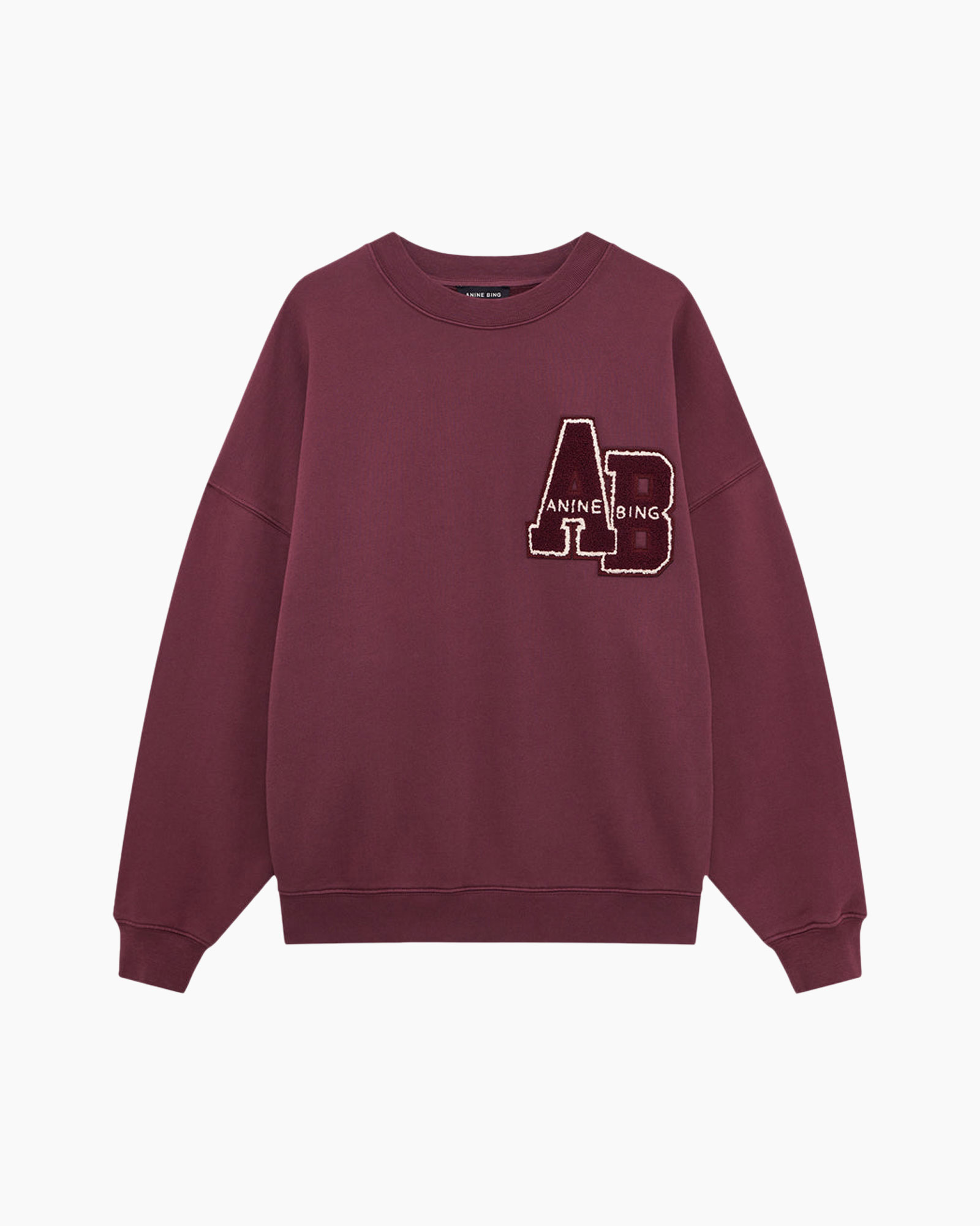 sweatshirt, burgundy, crew-neck, graphic, patch