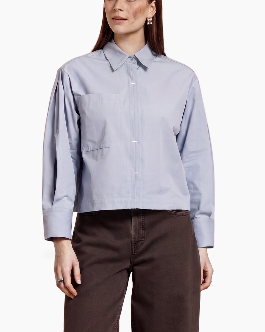 shirt, button-down, langarm, kraag, zak