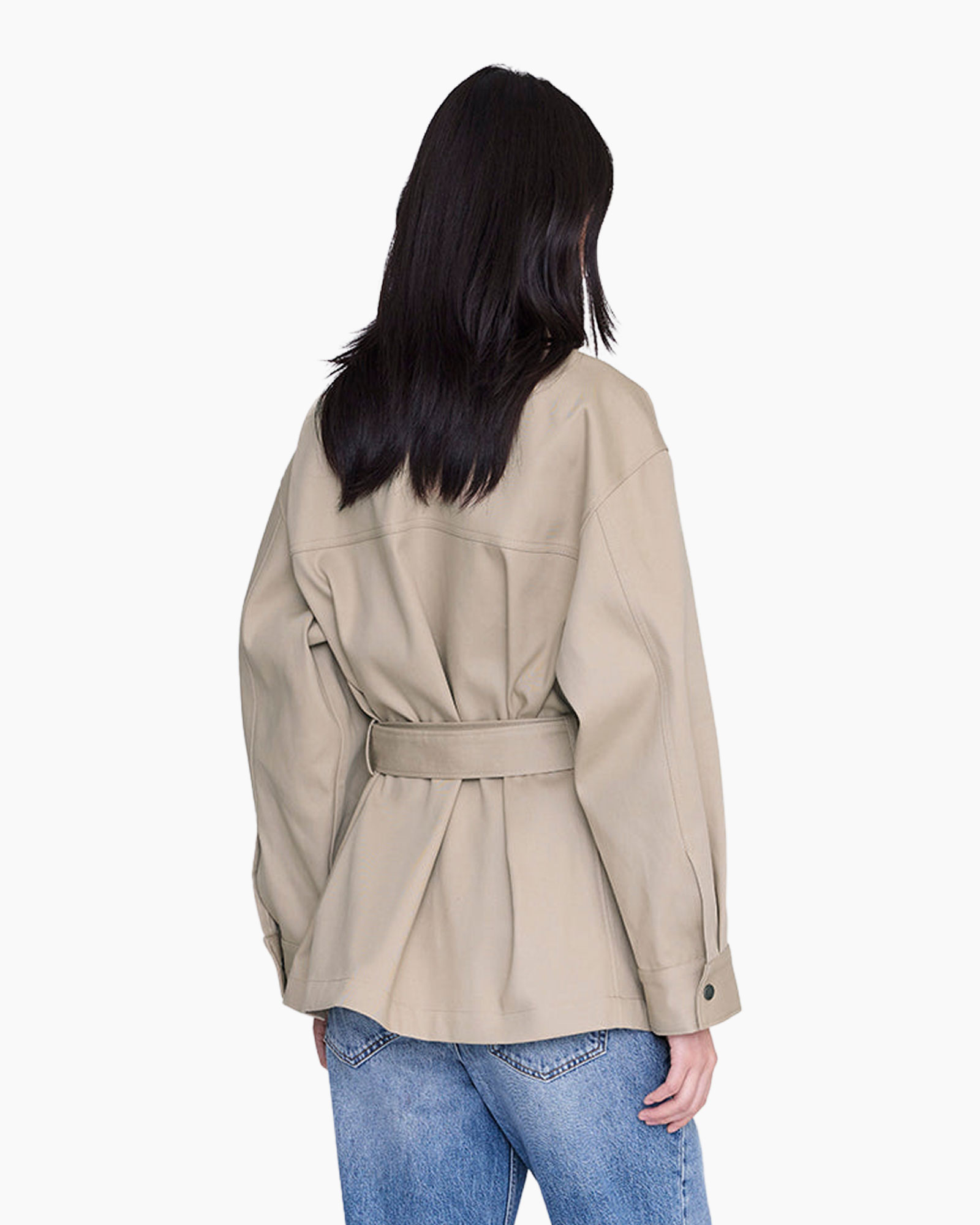 jas, beige, riem, zakken, lange mouwen