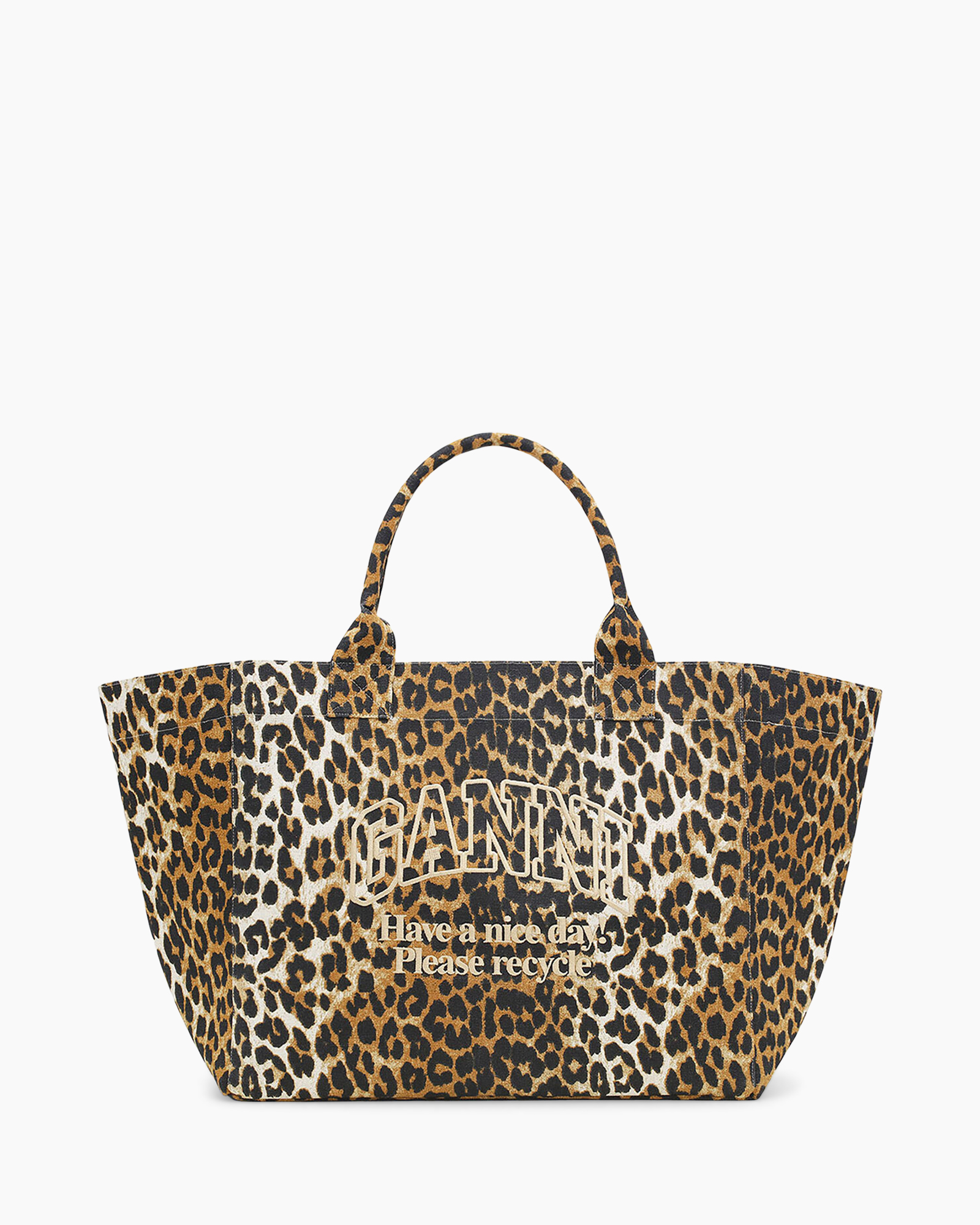tas, luipaardprint, gerecycled, canvas tas, dubbel handvat