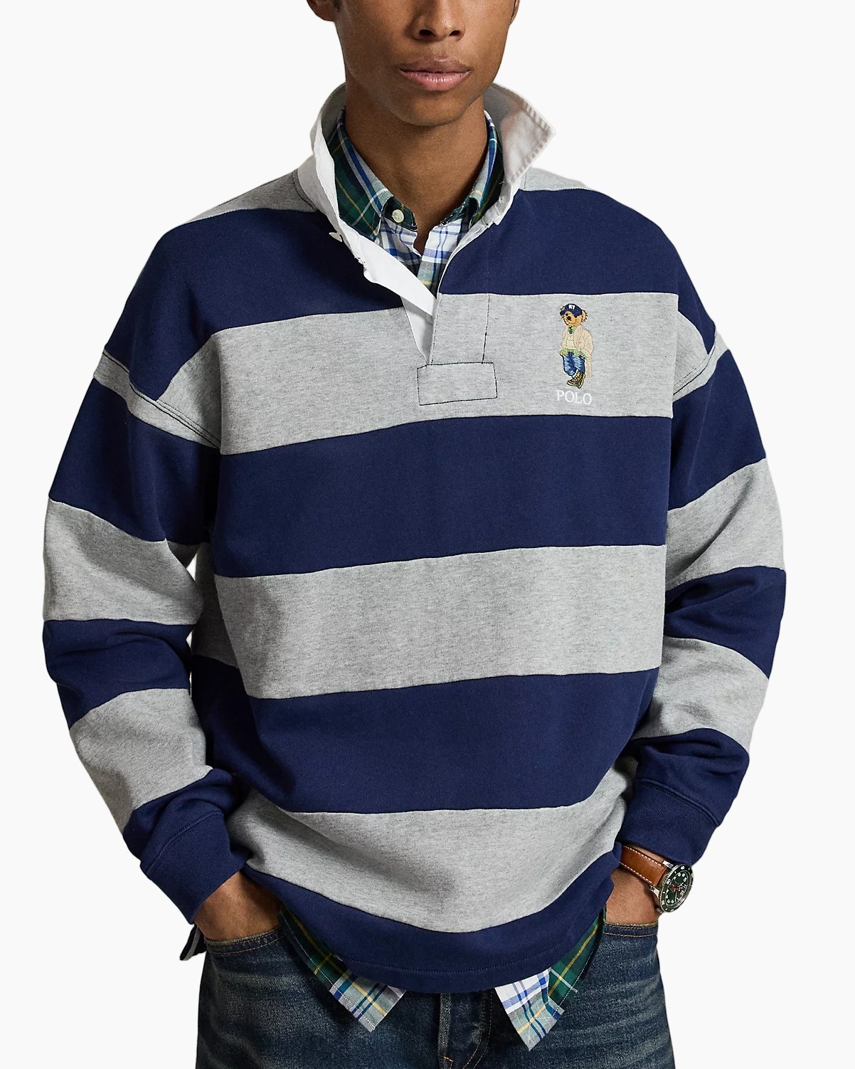 trui met strepen, gestreepte trui, lange mouwen, polo-embleem, crewneck