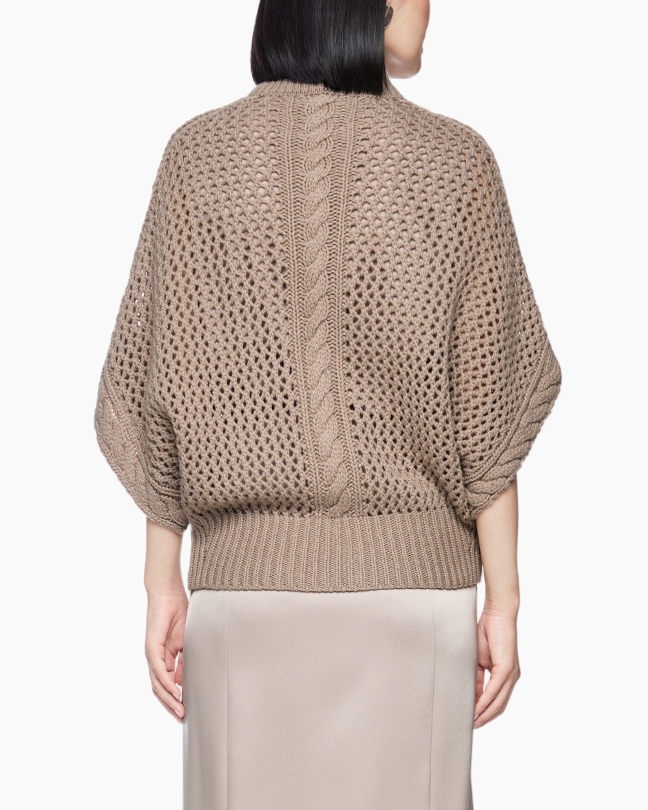 gebreide cardigan, reissluiting cardigan, beige trui, opengewerkte breiwerk, losses fit