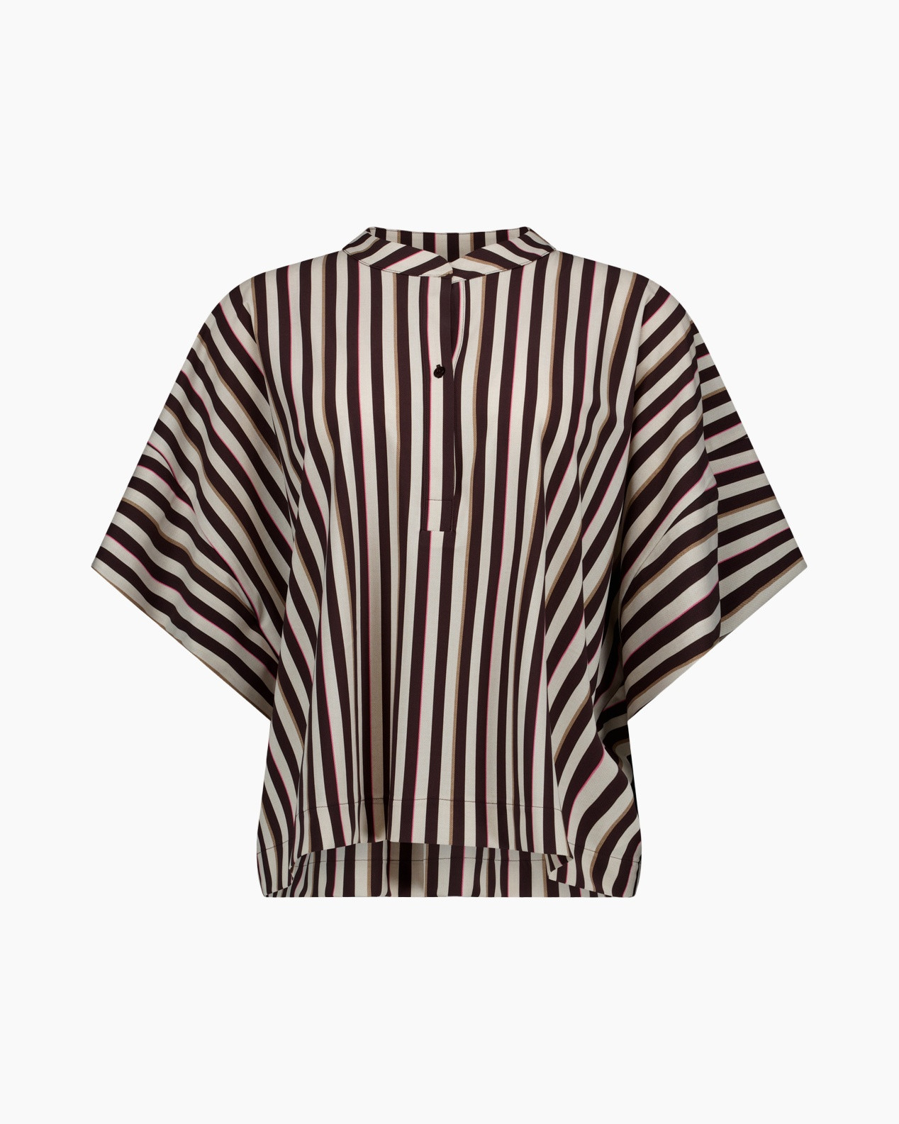 gestreept, blouse, vleermuizenaad, rond hals, knopsluiting