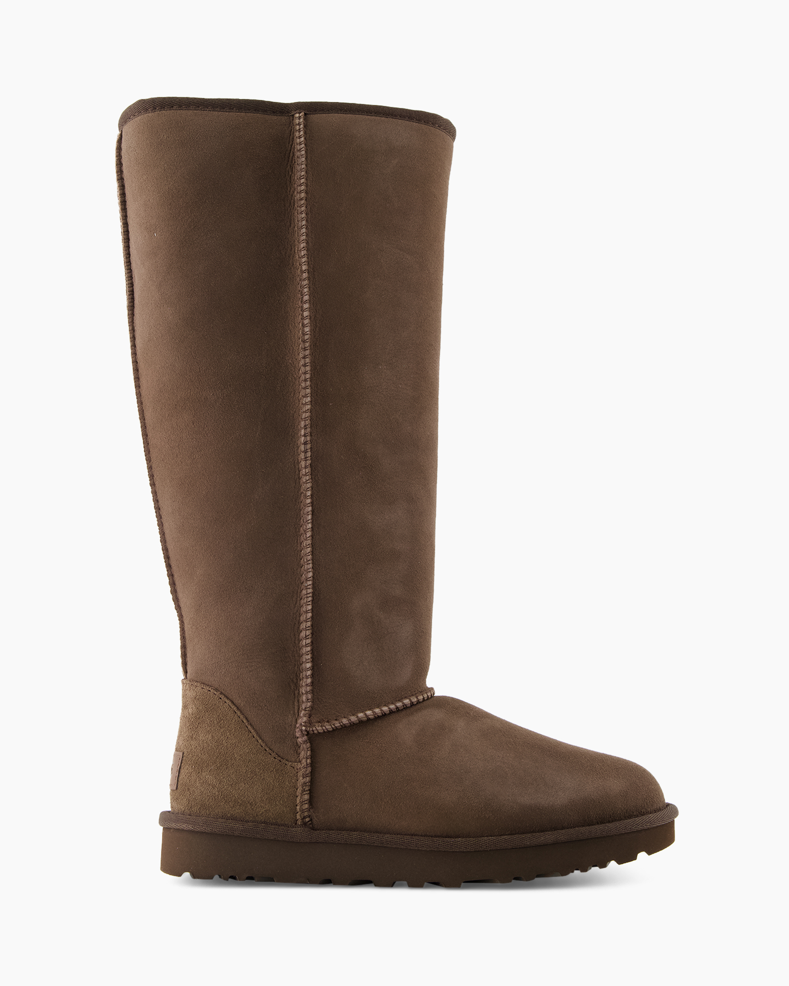 laarzen, knielang, bruin, suede, stiksels