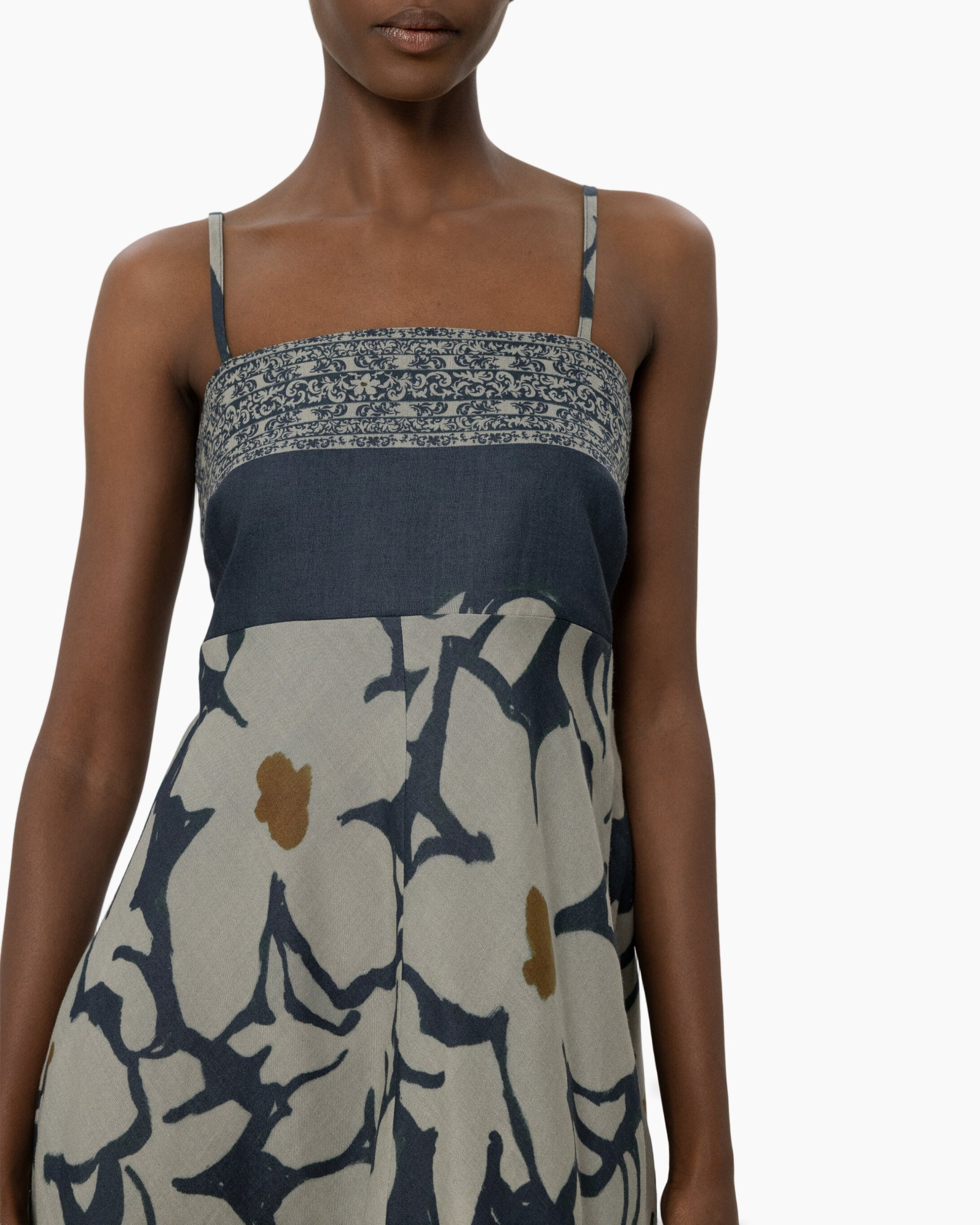 jurk, spaghettibandjes, bindpatroon, bloemmotief, midi/maxi