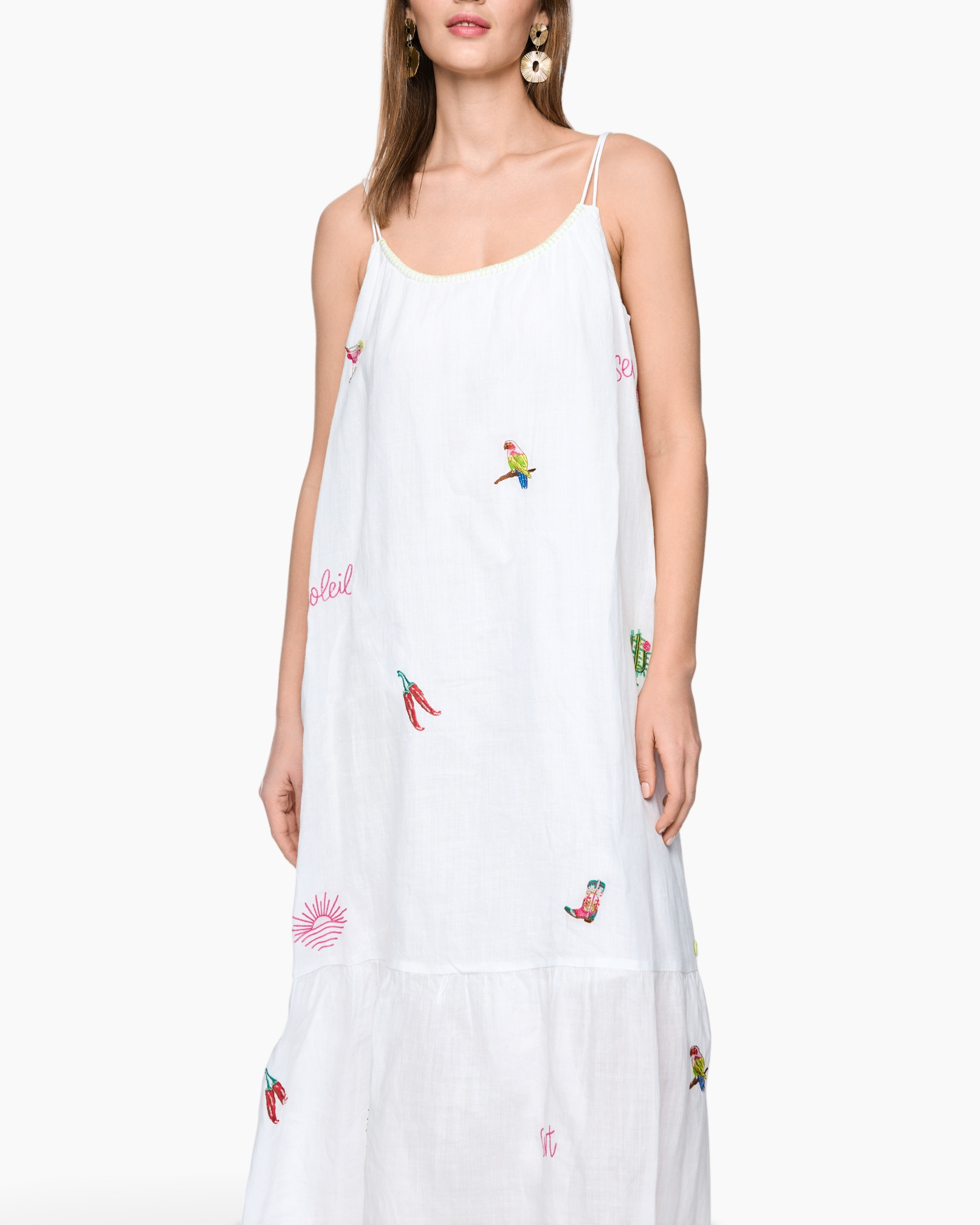 witte jurk, borduursel, zomerjurk, zonnej, spaghetti bandjes