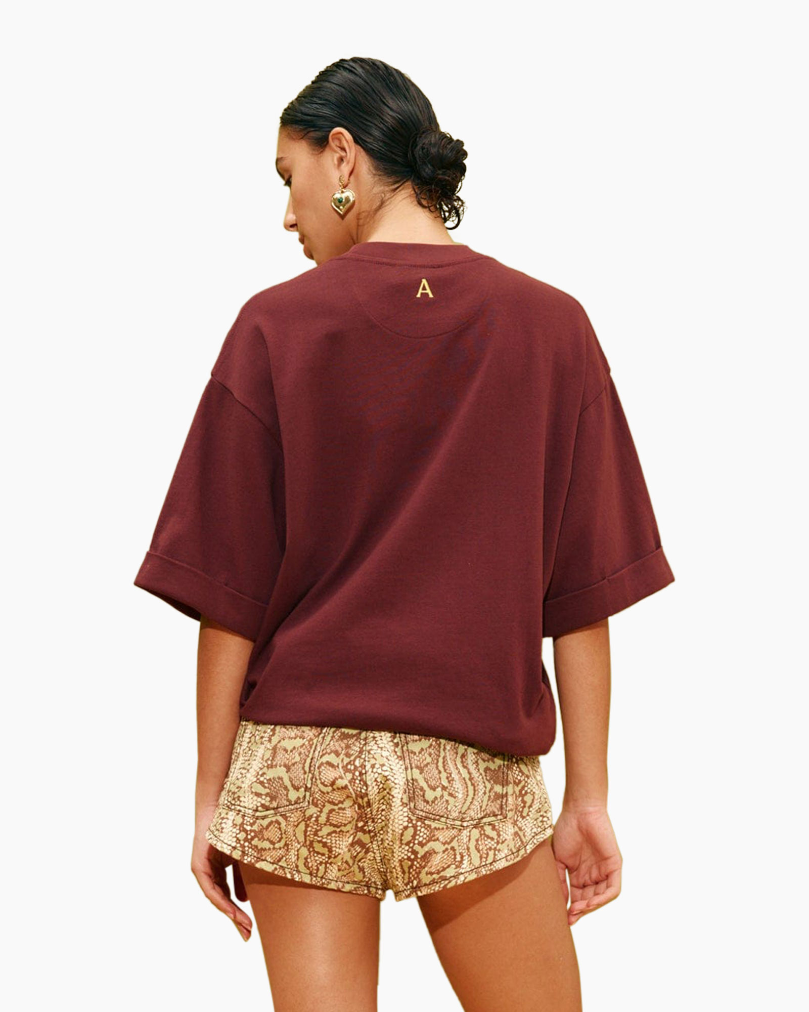 hoodie, korte mouwen, maroon, ronde hals, borduursel