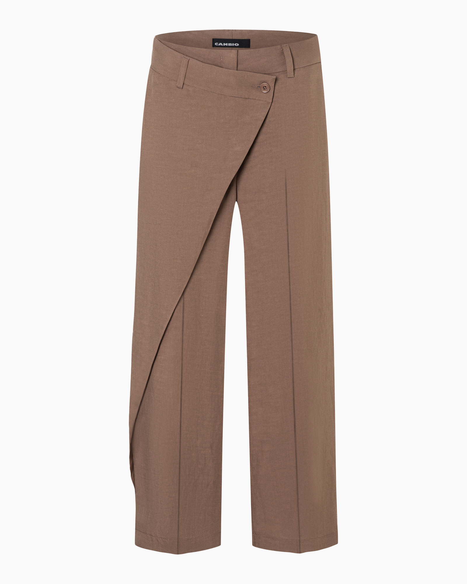 broek, broek, wrap voorkant, enkellengte, bruin