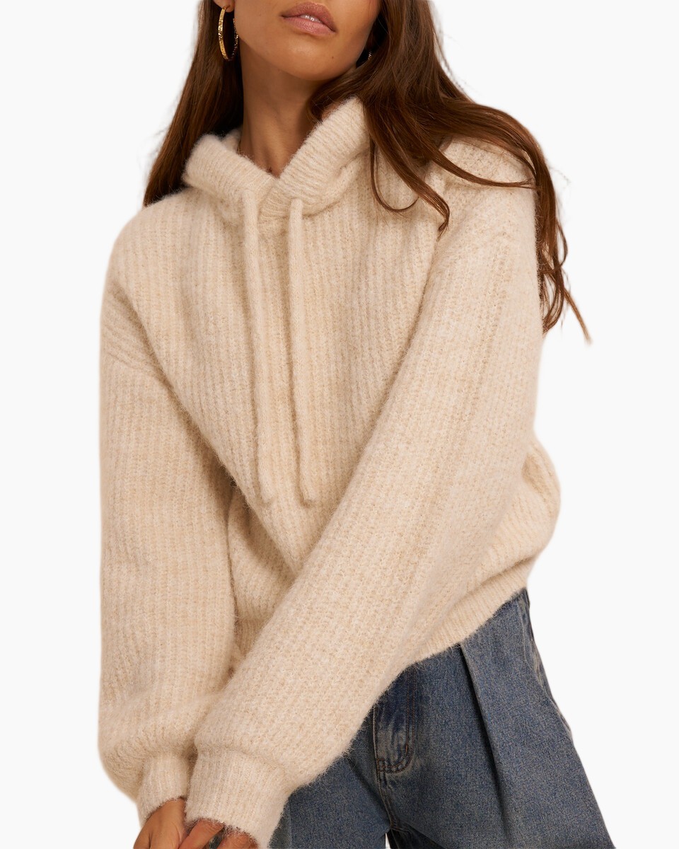 hoodie, brei sweater, beige, pull-over, lange mouwen