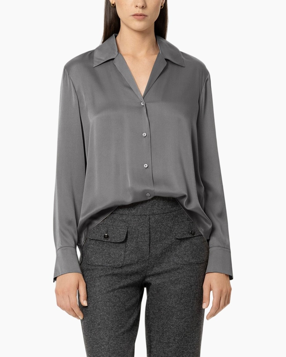 blouse, knopen blouse, grijs, lange mouwen, kraag