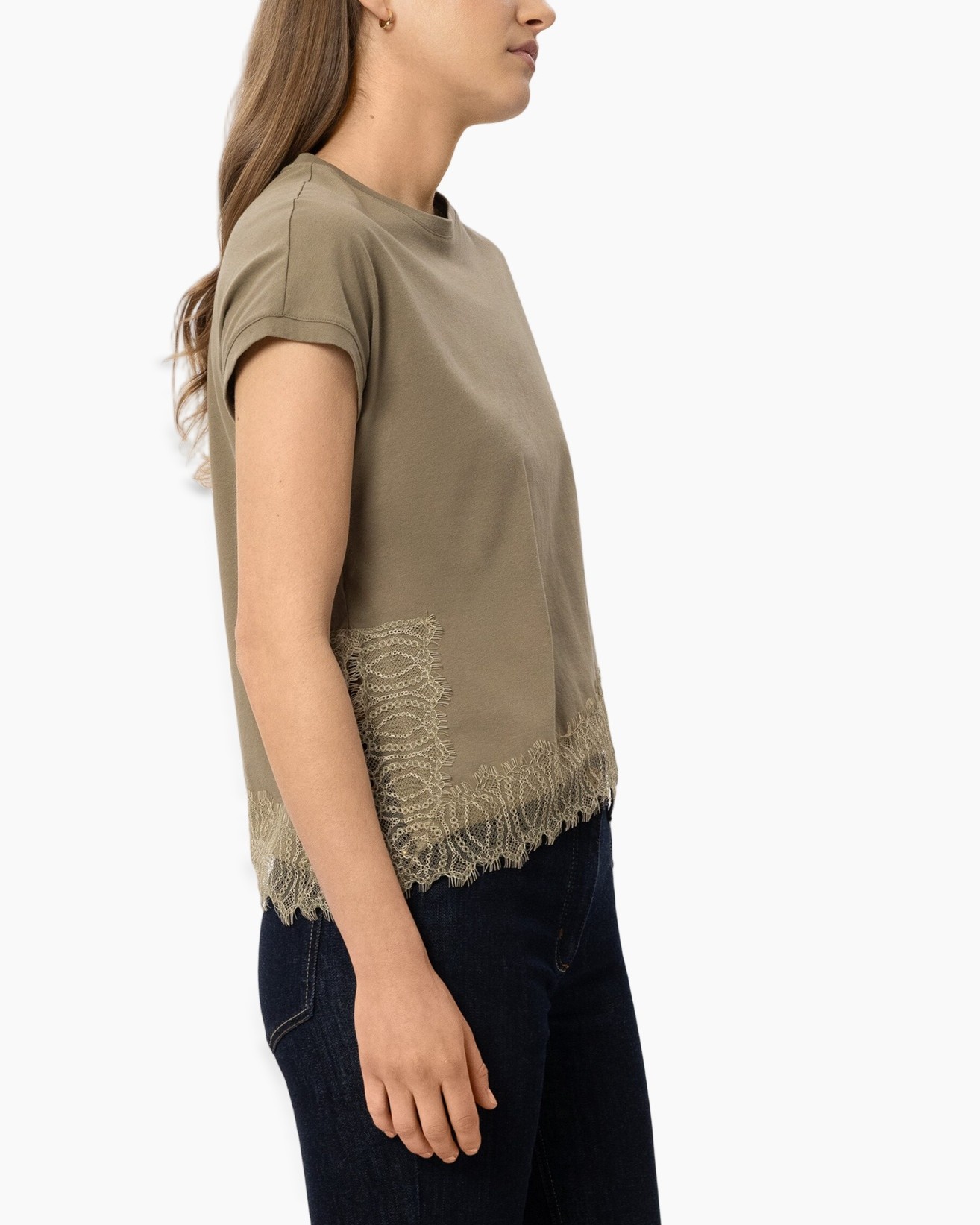 t-shirt, korte mouw, beige, kant zoom, casual top