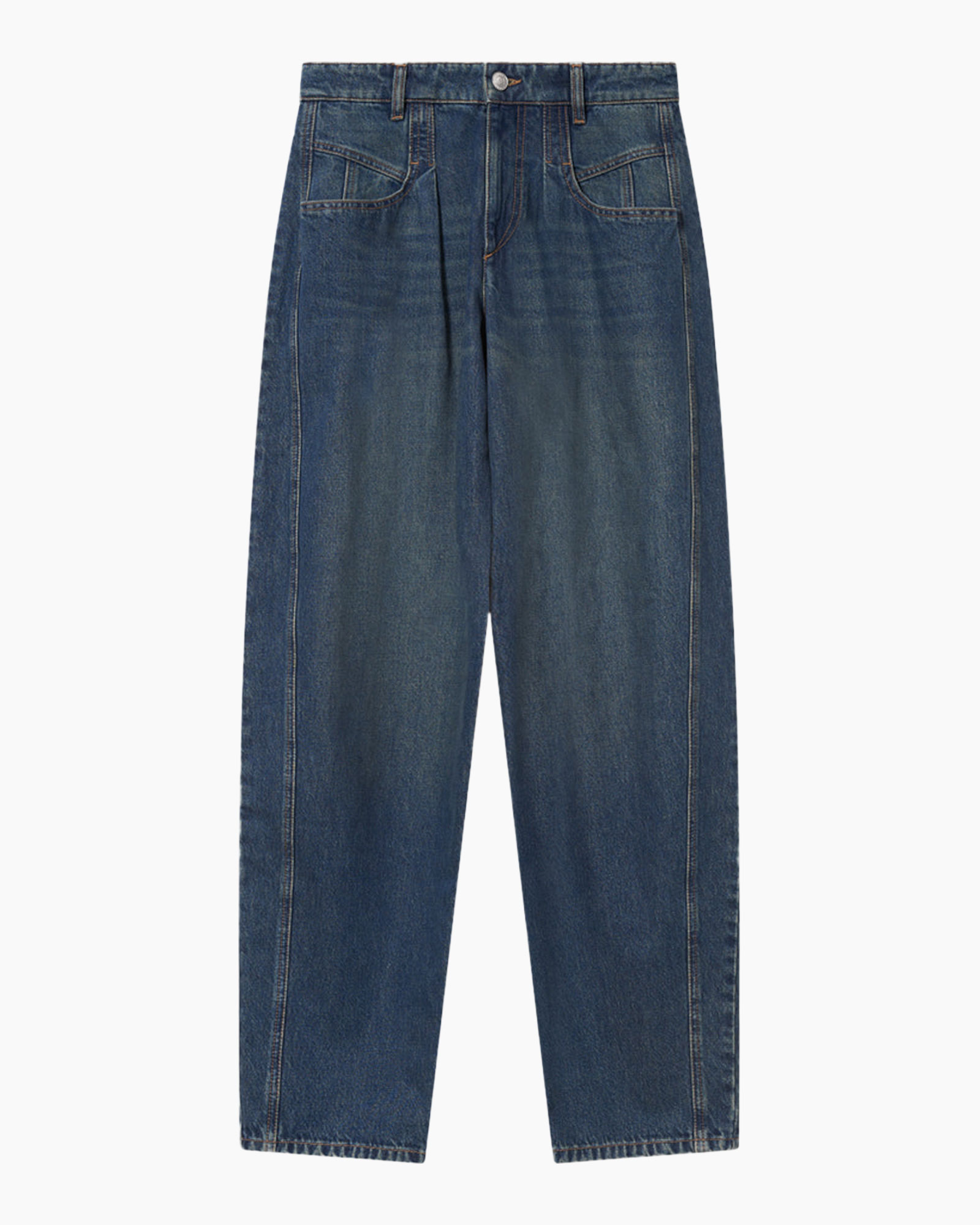 broeken, denim, blauw, wijd, zakken