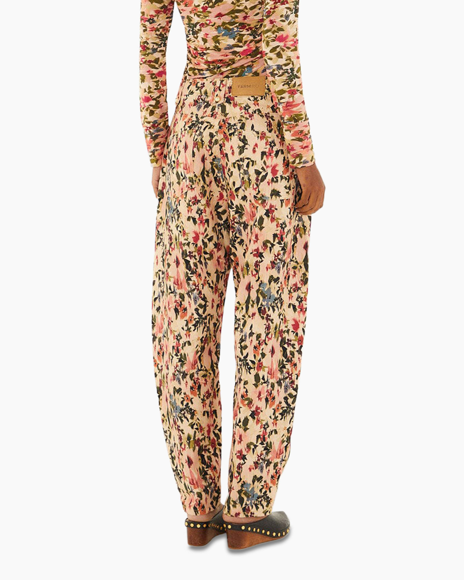 Pantalon Tiny Flowers Canvas Ballon Midi Waist Roze