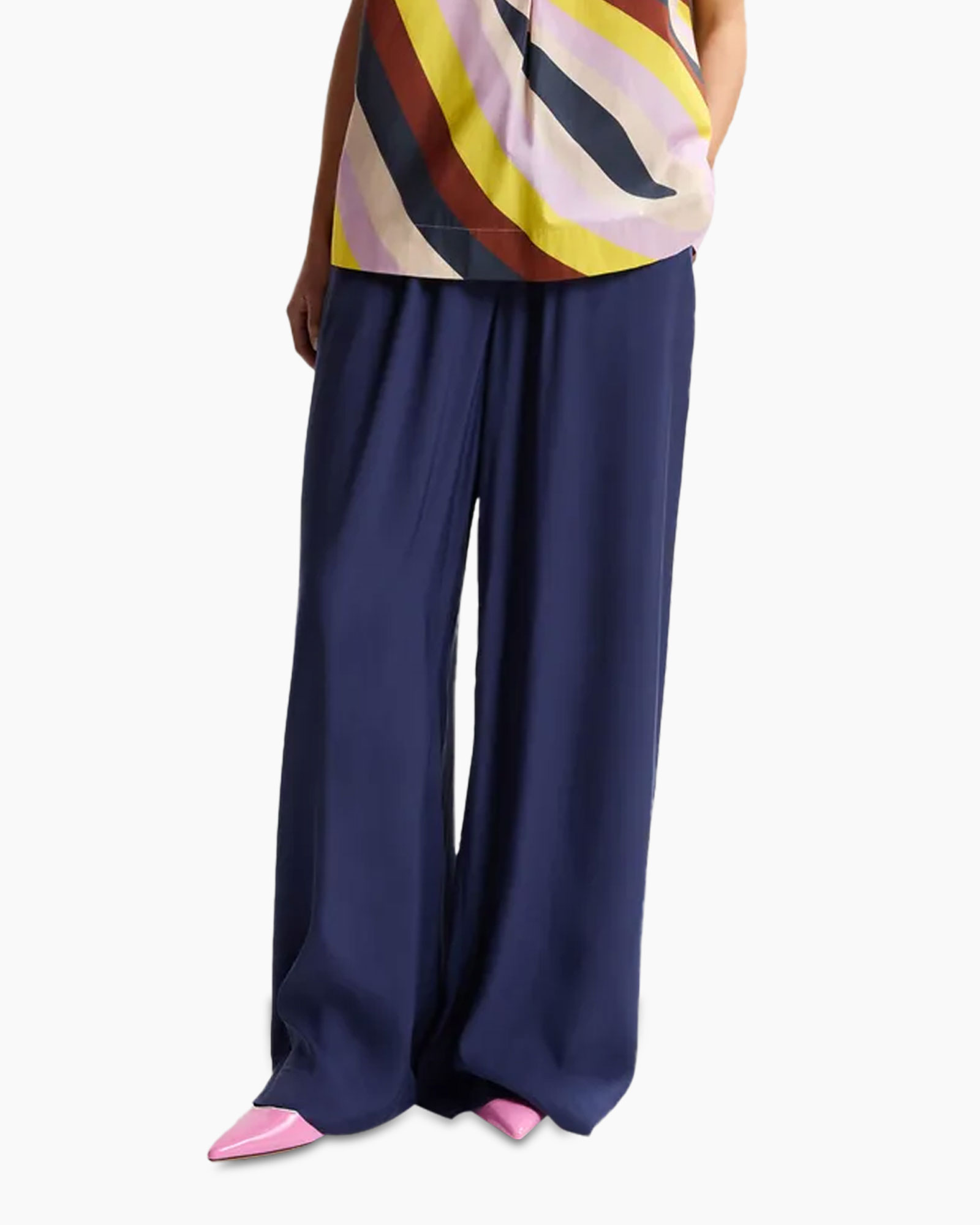 broek met wijde pijpen, navy blauw, broek, palazzo broek, zacht materiaal