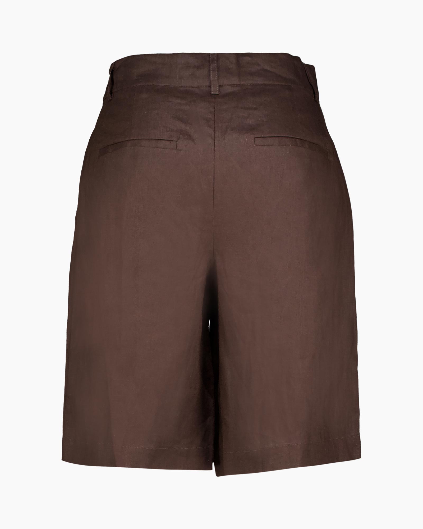 shorts, bruin, linnen, plooien, tailleband