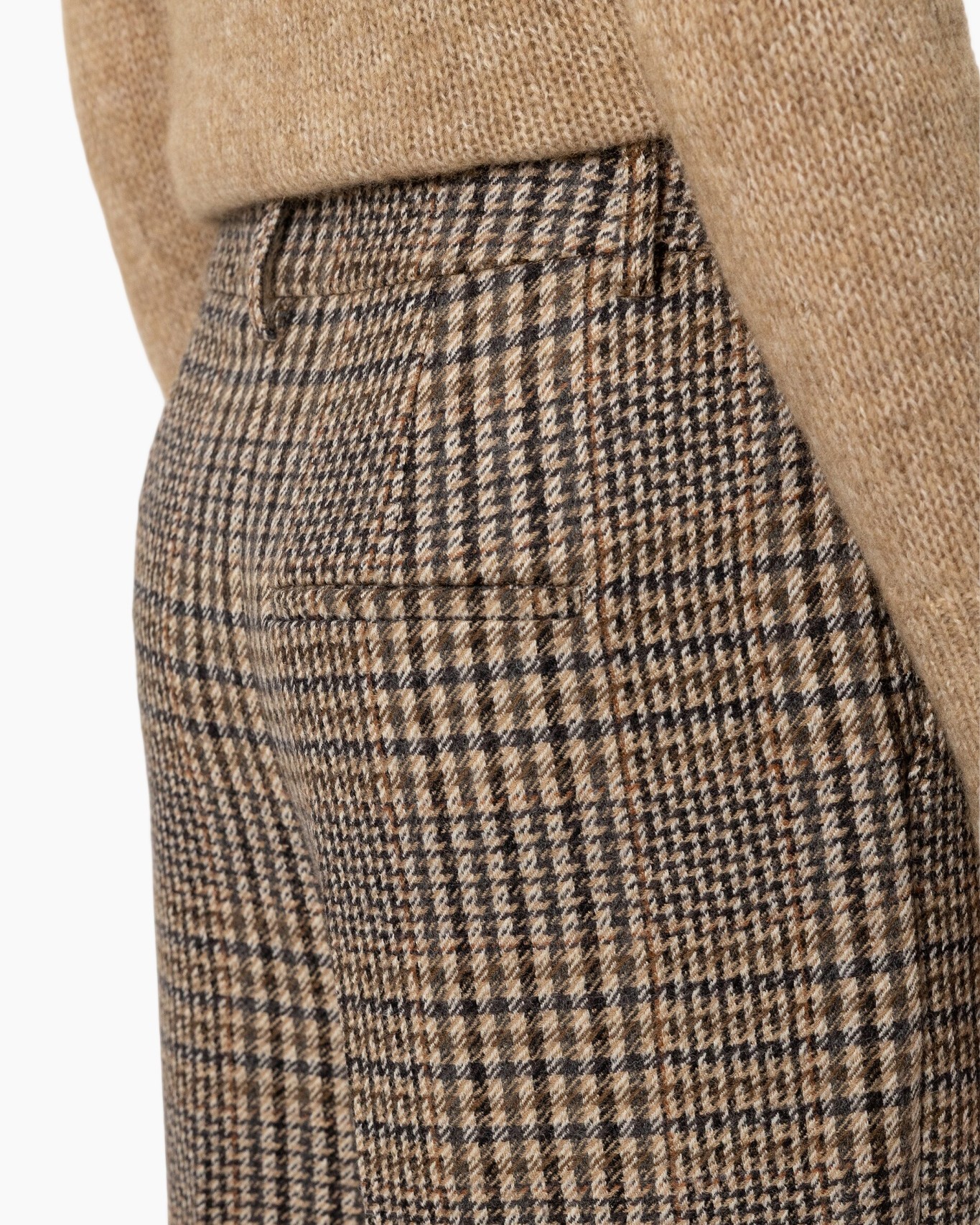 ruit, wijdtebroek, broeken, tweed, bruin