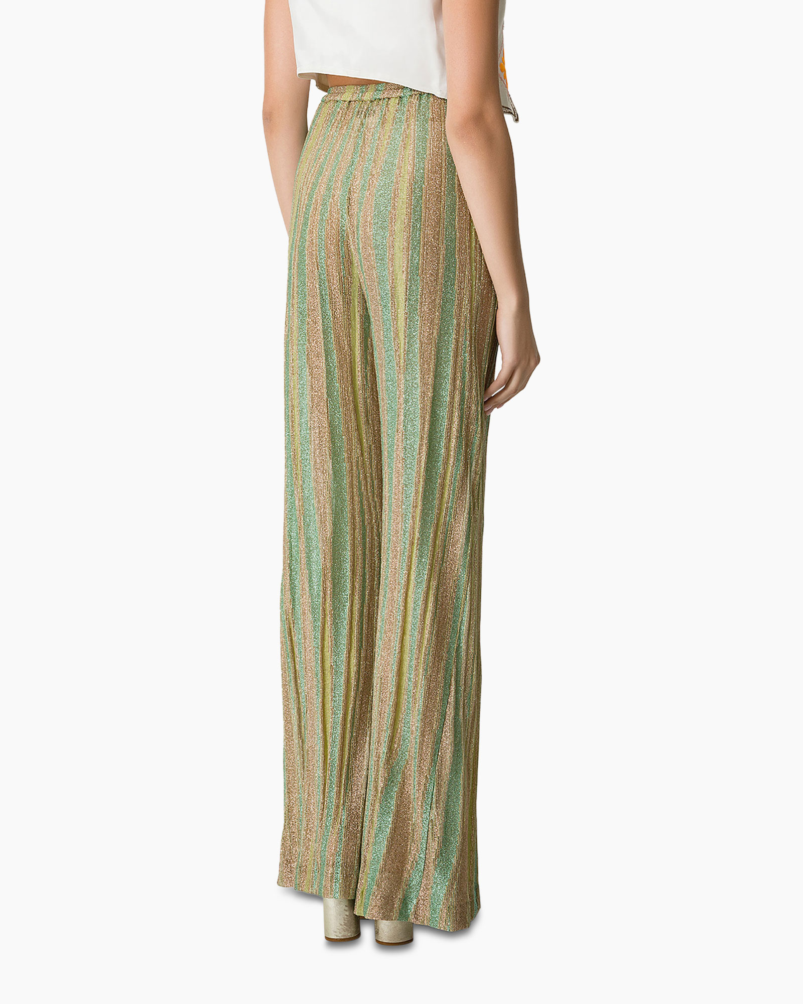 Flared Broek Lurex Jersey Jacquared Flared Groen
