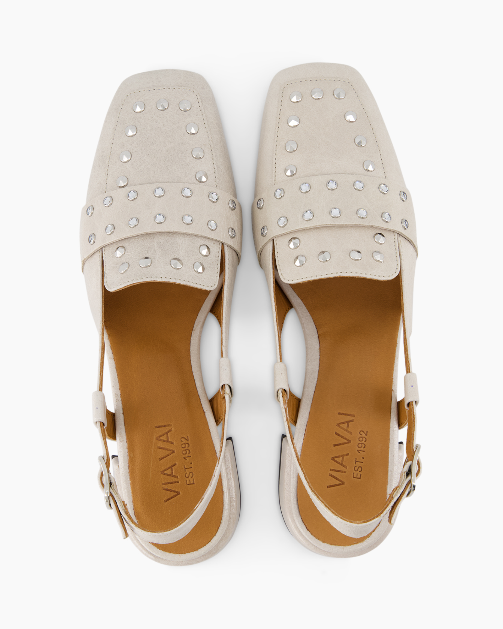 slip-ons, studded, beige, hoge- hak, open-back