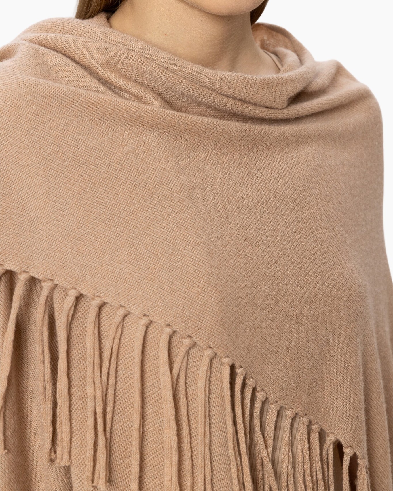 sjaal, poncho, franje, breiwerk, beige
