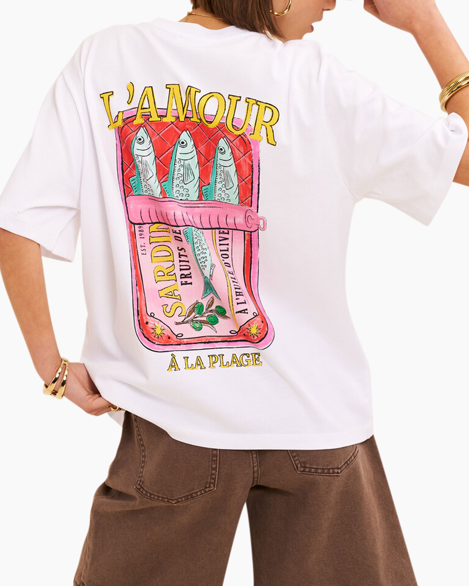 tshirt, white, short sleeve, gold print, l'amour small