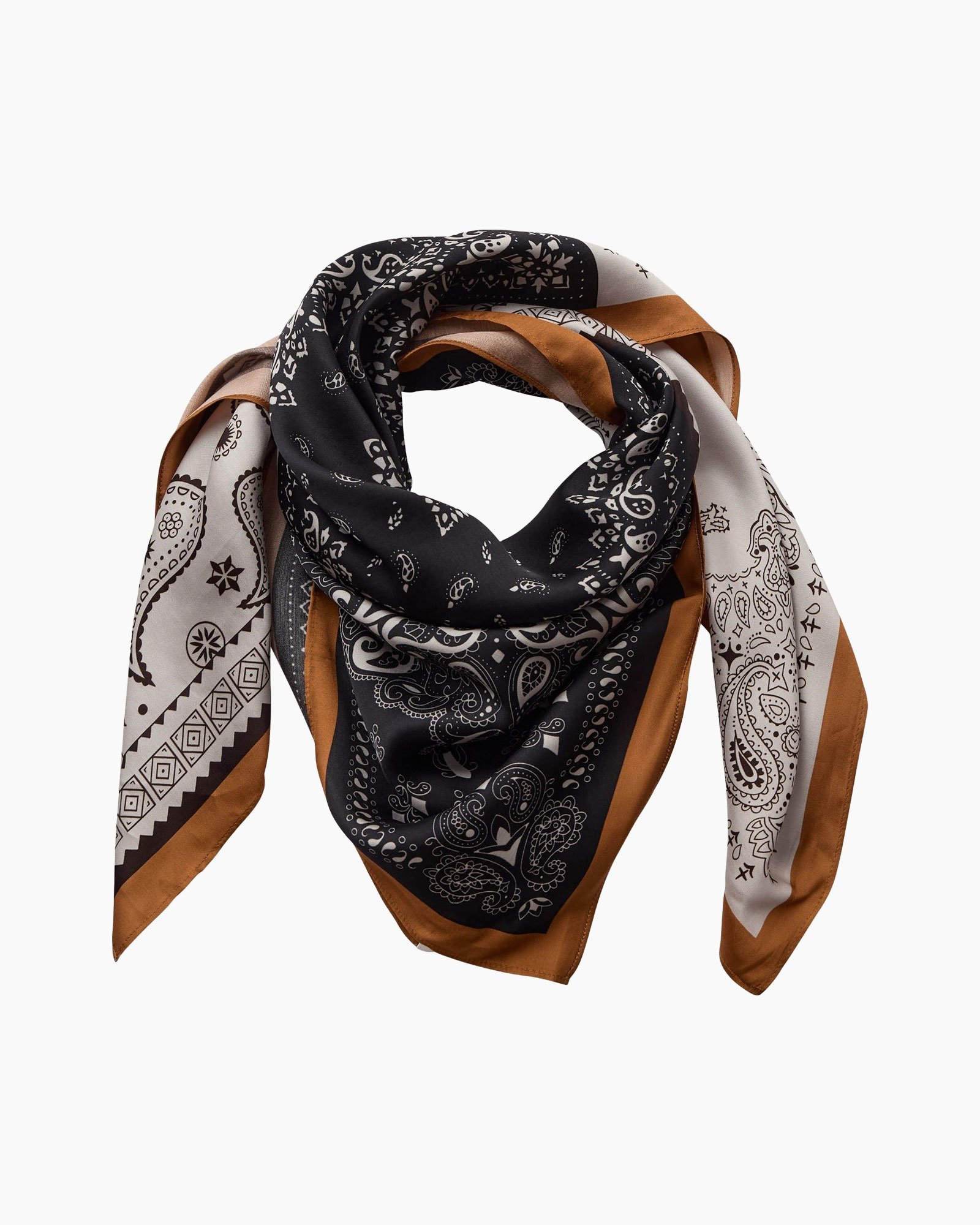 sjaal, bandana, paisley, zwart, bruin