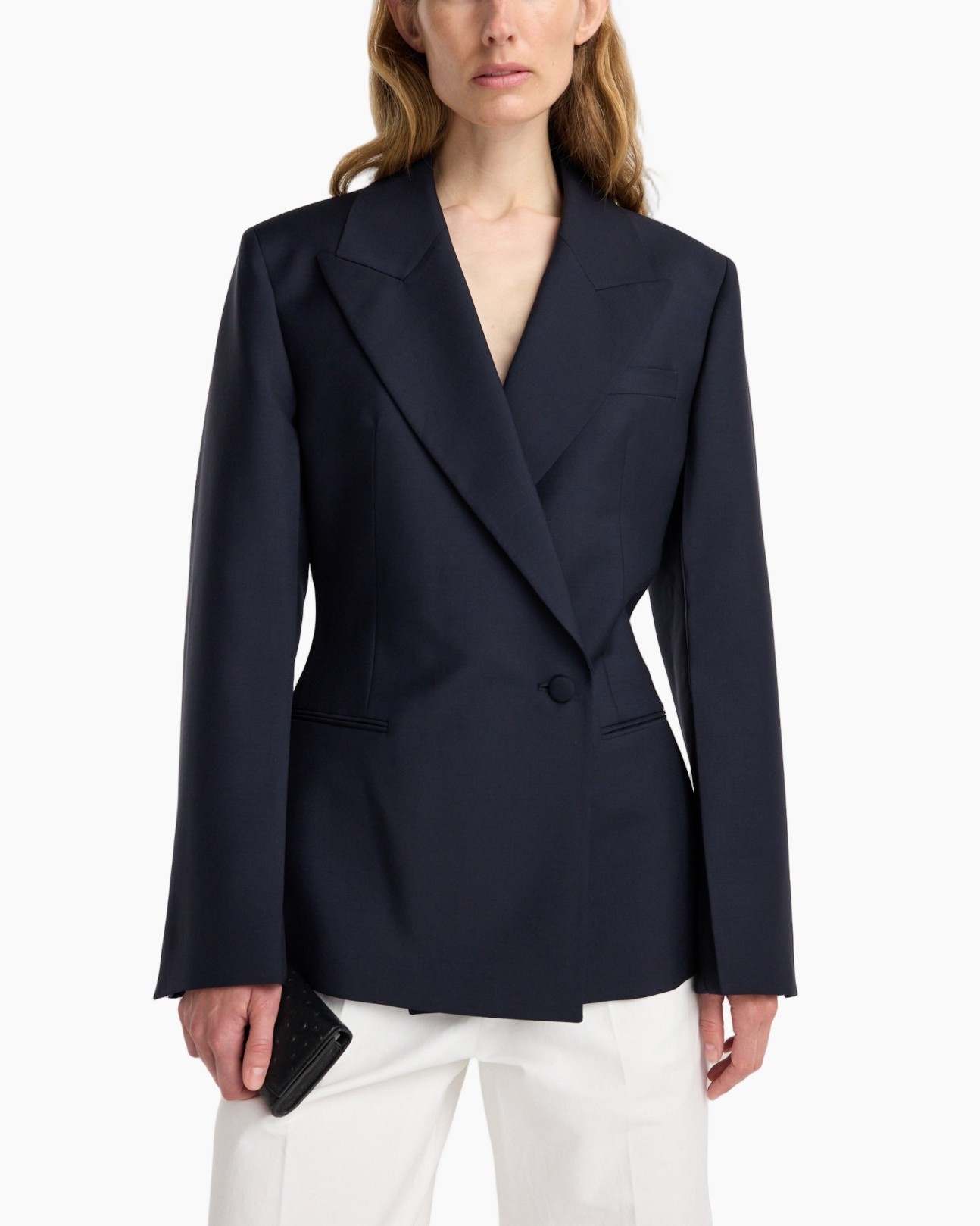 blazer, blazer blå navy, tweede piece look, enkele knoop, lange mouw