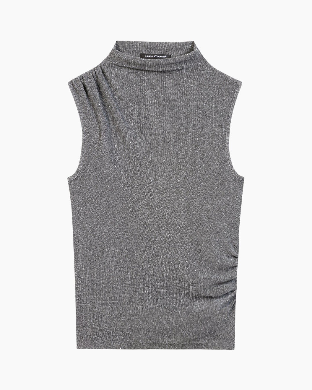 top zonder mouwen, halskraag hoog, glitter stof, gebreide top, mouwloos dames
