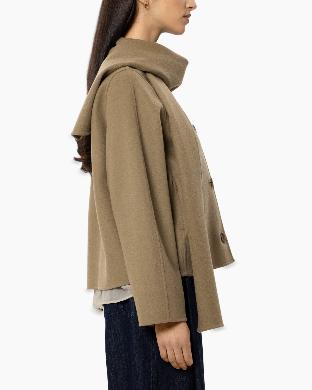 jas, camel, kraag-mouwloze jas, dubbelreeks, losvallend