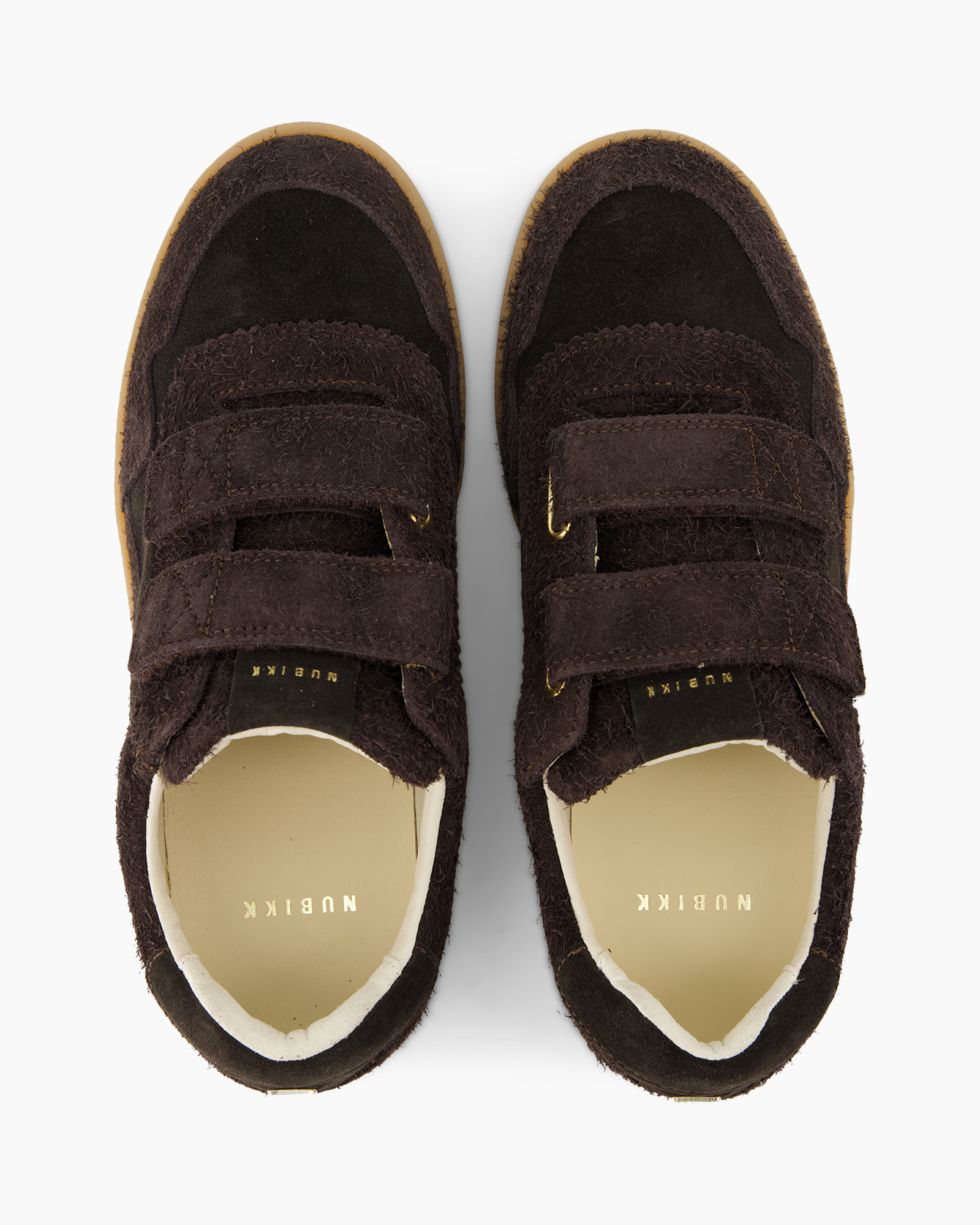 schoenen, sneaker, klittenband, bruin, suede