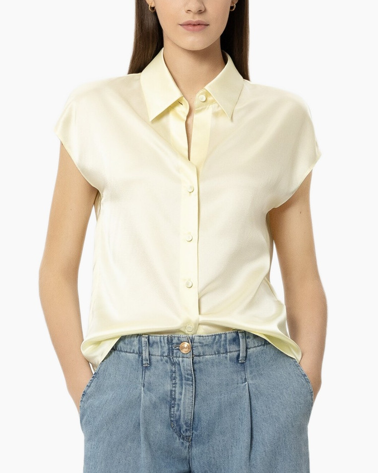 blouse, korte mouwen, kraag, knopen/knopdown, lichtgeel