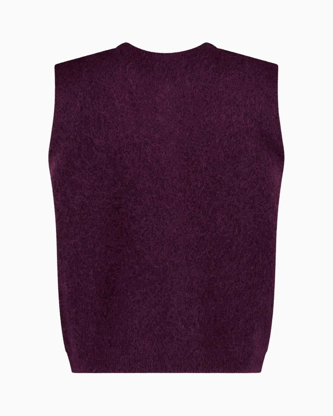 gebreide weste, mouwloos, burgunderoor, textured stof, pull over vest