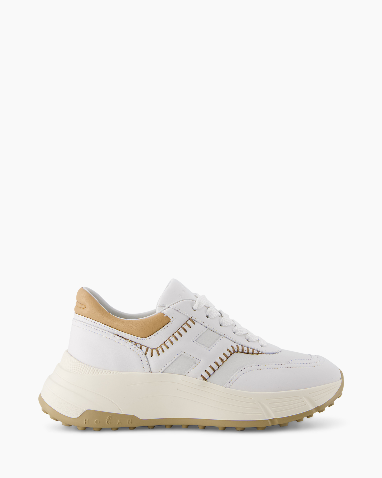 sneaker, white, perforated stitching, chunky sole, low top