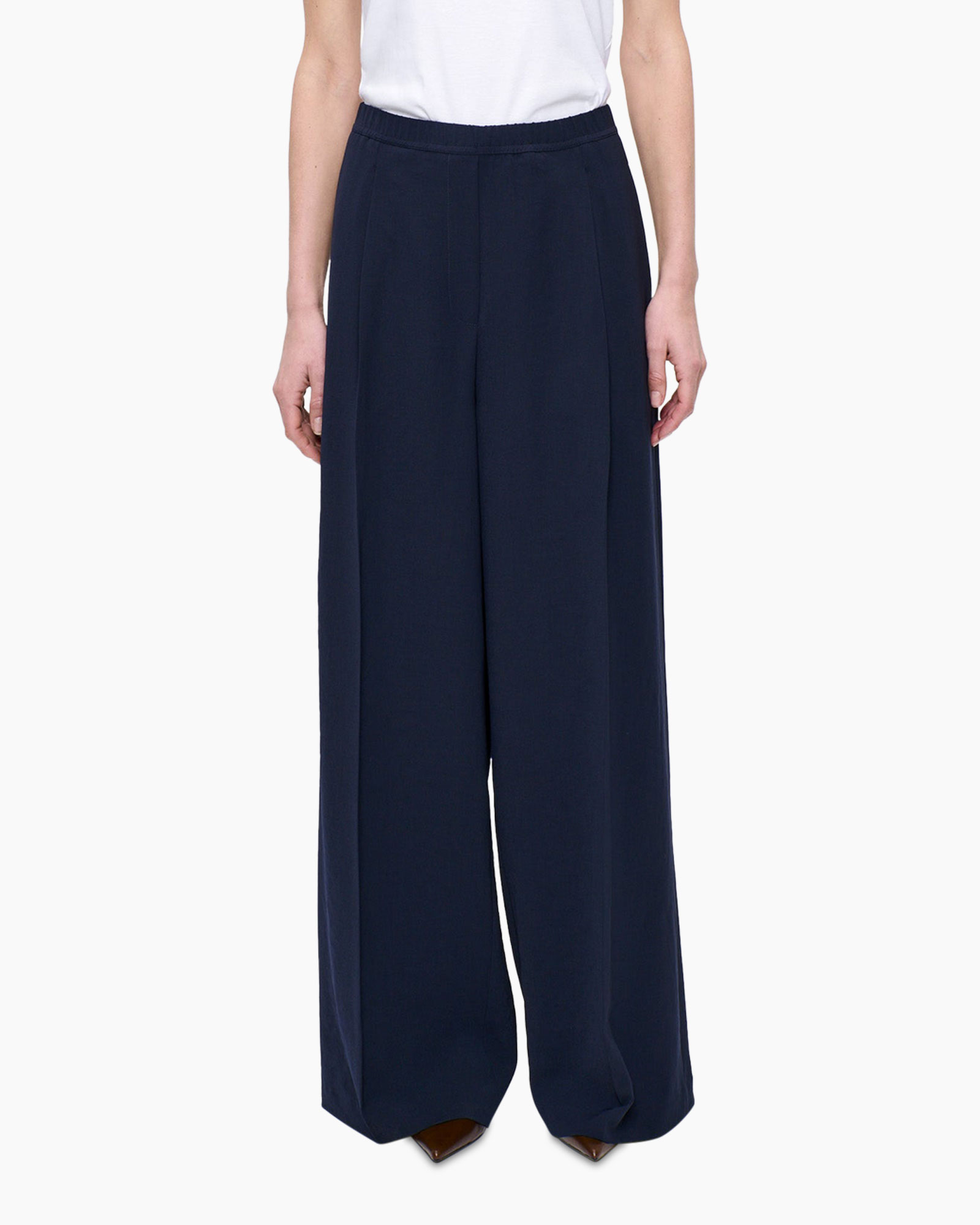 trousers, wide-leg, navy, back-pocket, elastic-waist
