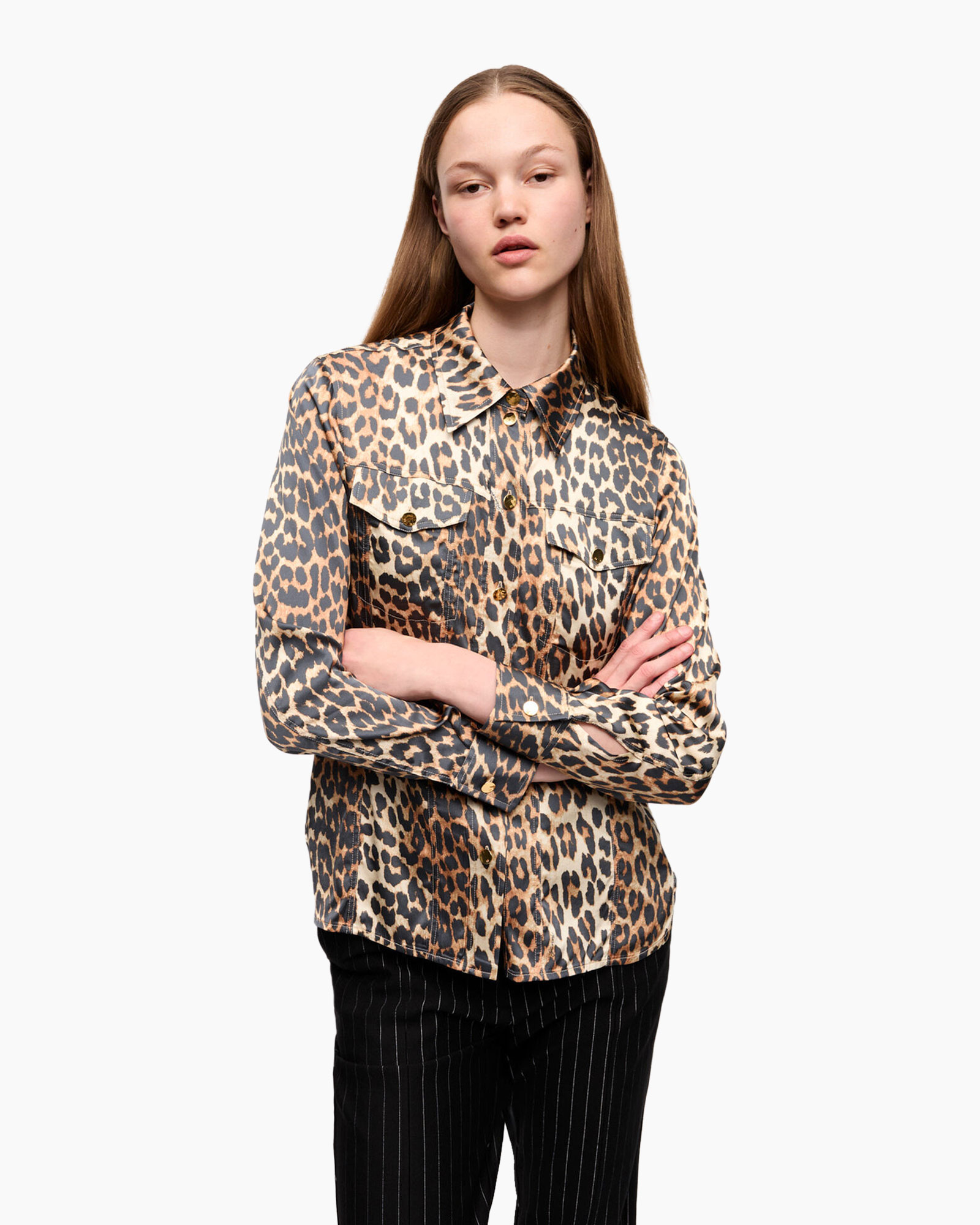 Blouse Printed Satin Bruin
