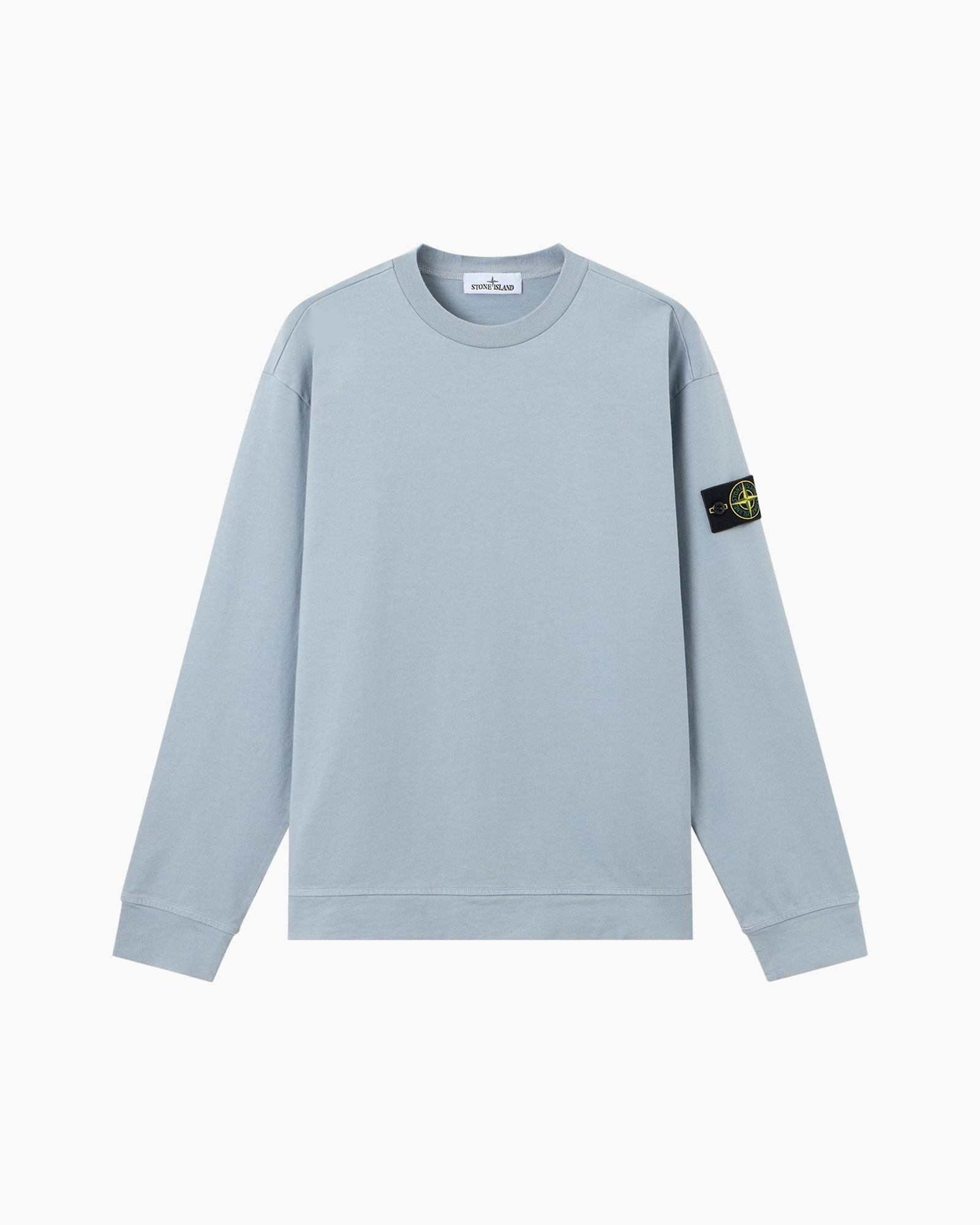 sweatshirt, langebovenmouwen, kraag, blauw, patch logo