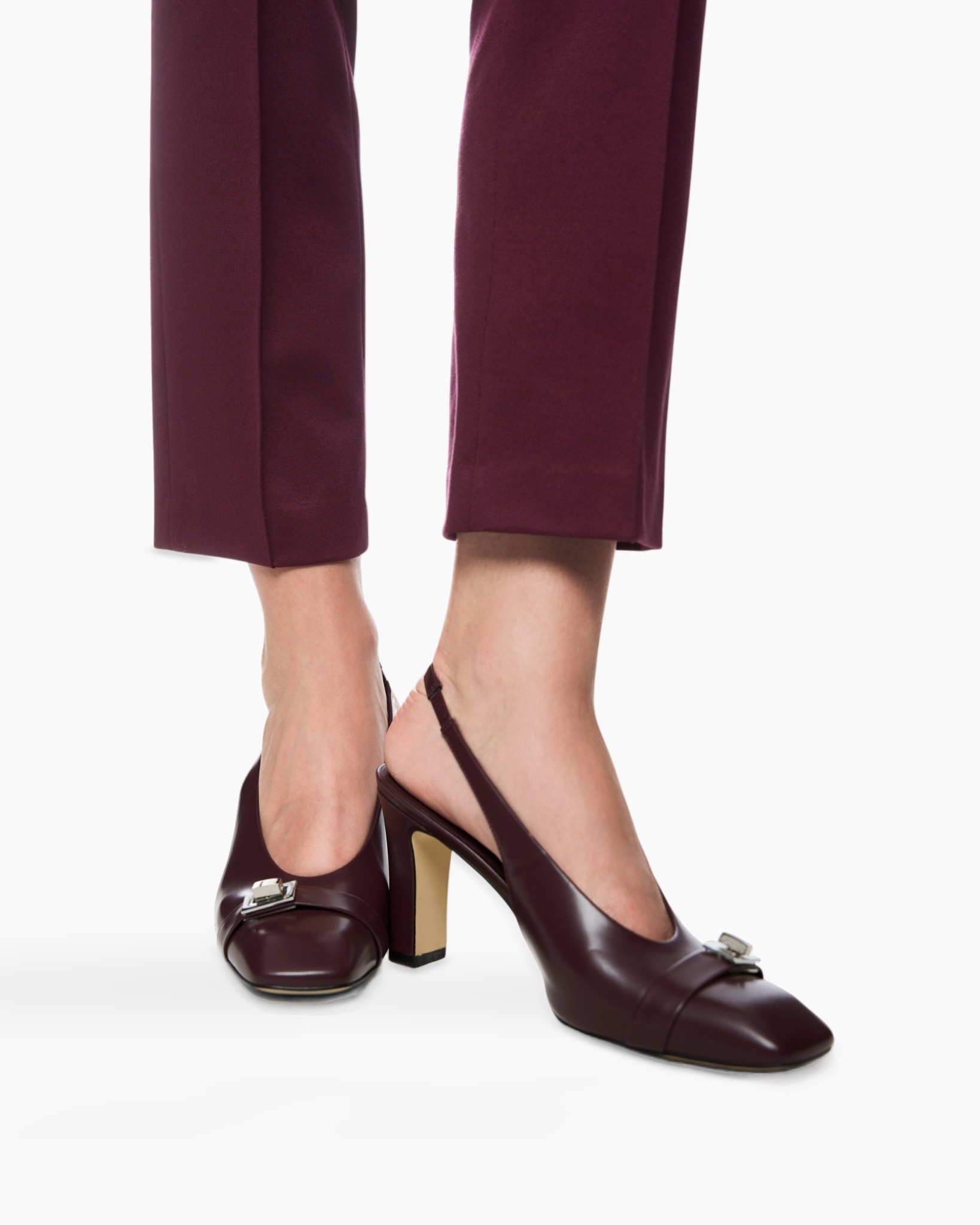 burgund, hakken, pumps, slingback open-achter, metaalklus buckle