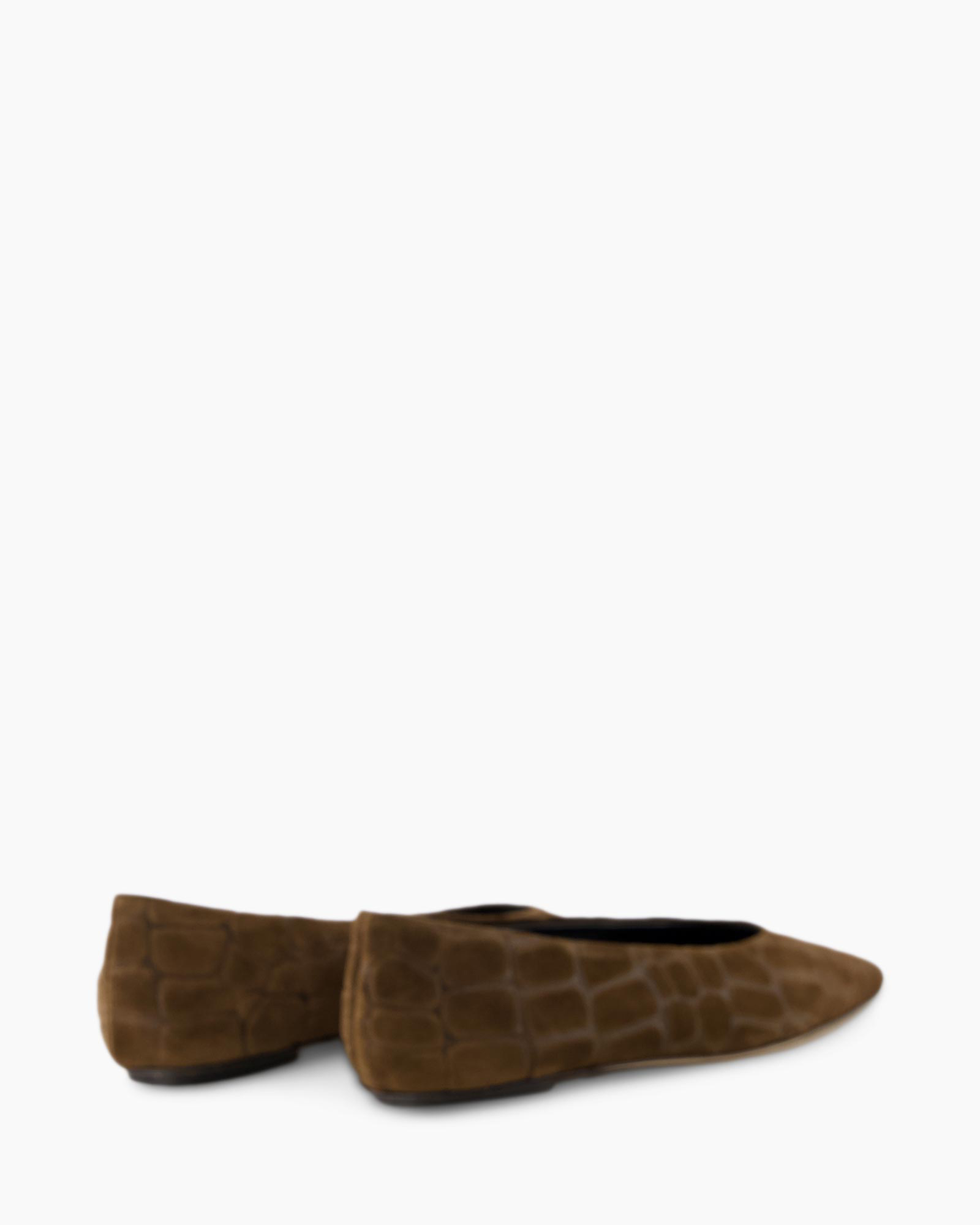 platte schoen, balletschoenen, bruin, krokodillenpatroon, instap