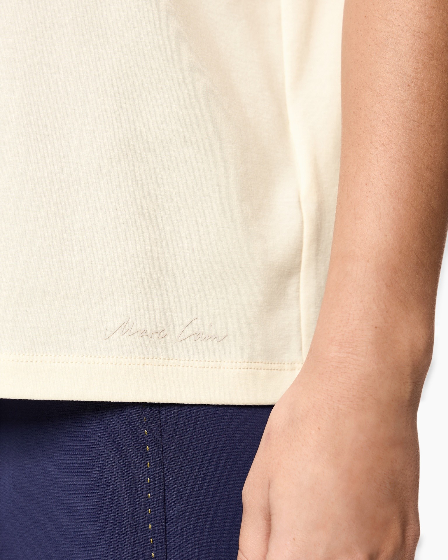 crème shirt, borduursel, handtekening, korte mouw, zoomsluiting