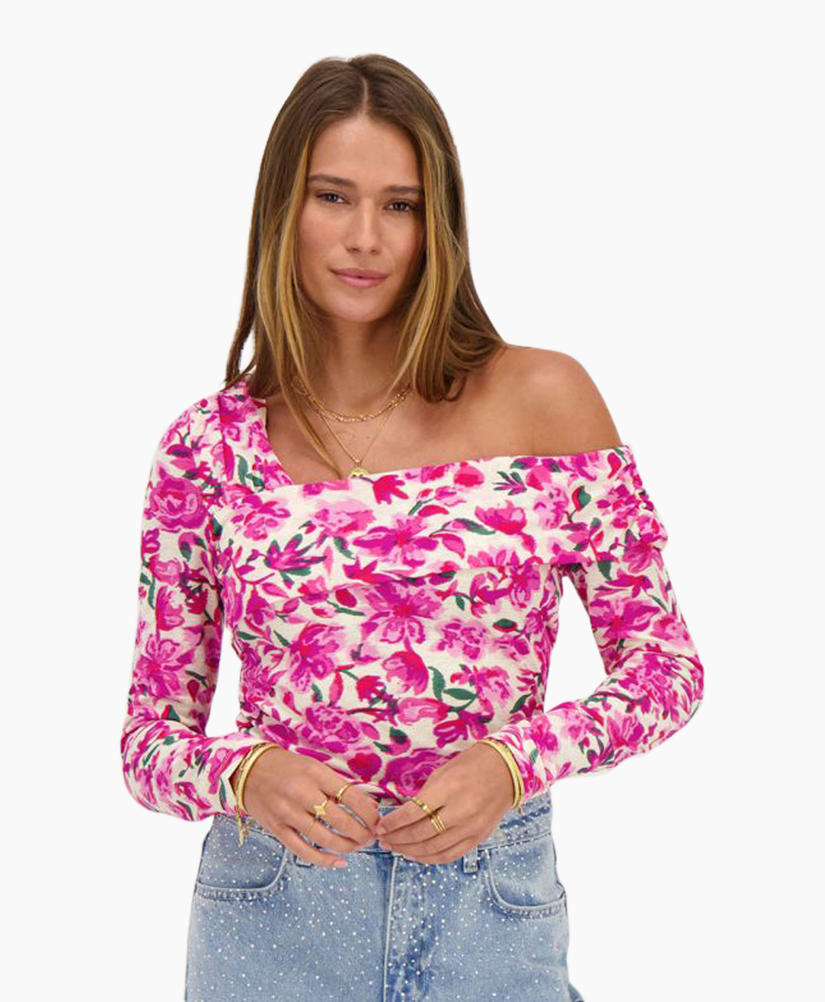 Top Off Shoulder Met Bloemenprint Rose