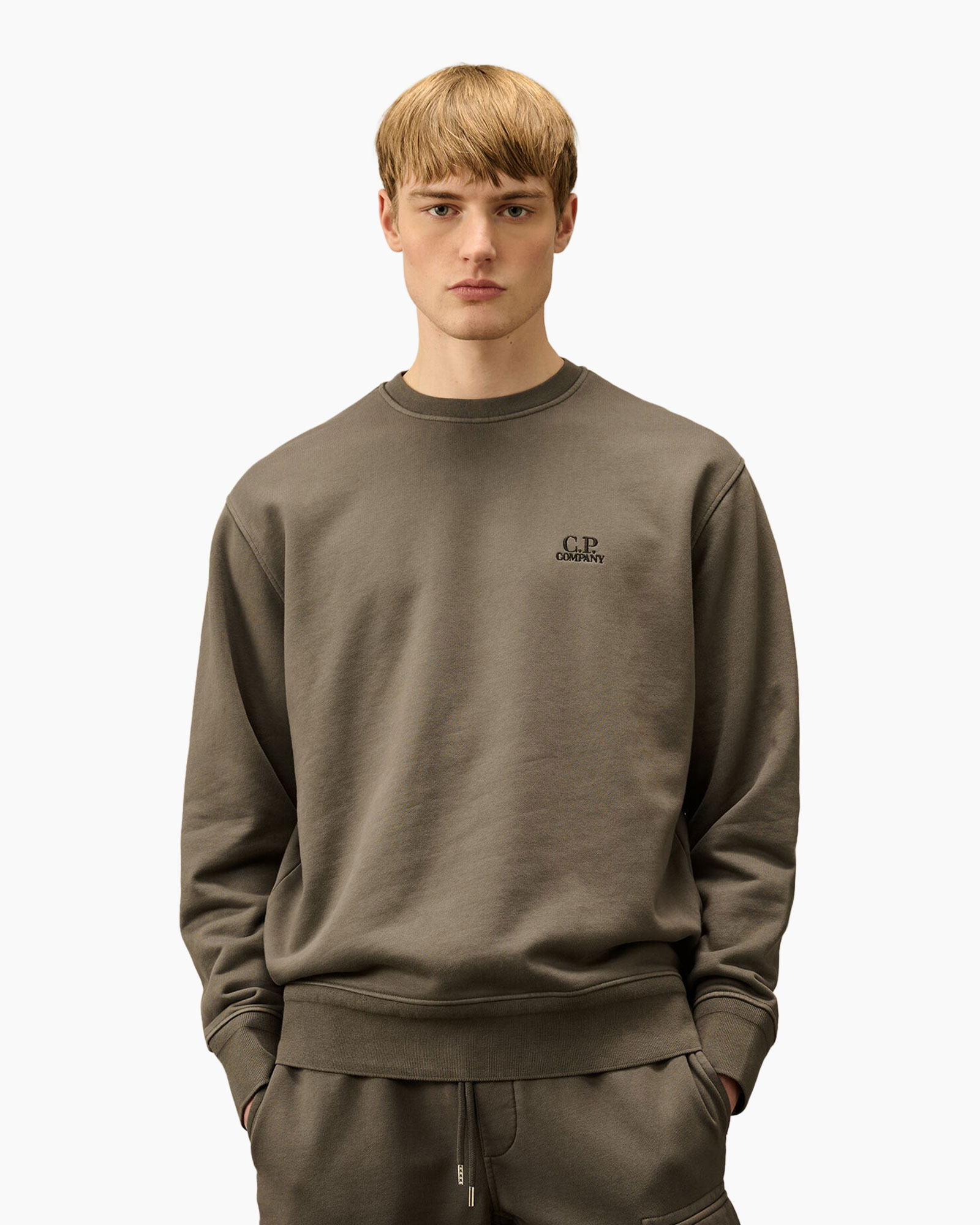 Trui Cotton Diagonal Fleece Crew Grijs